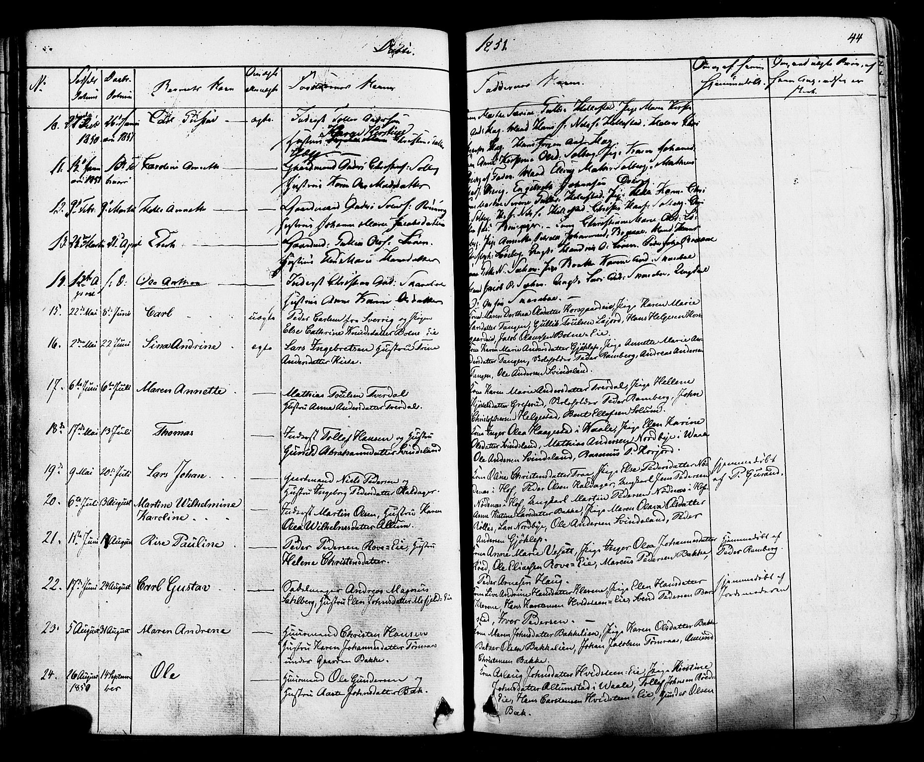 Botne kirkebøker, AV/SAKO-A-340/F/Fa/L0006: Parish register (official) no. I 6, 1836-1877, p. 44