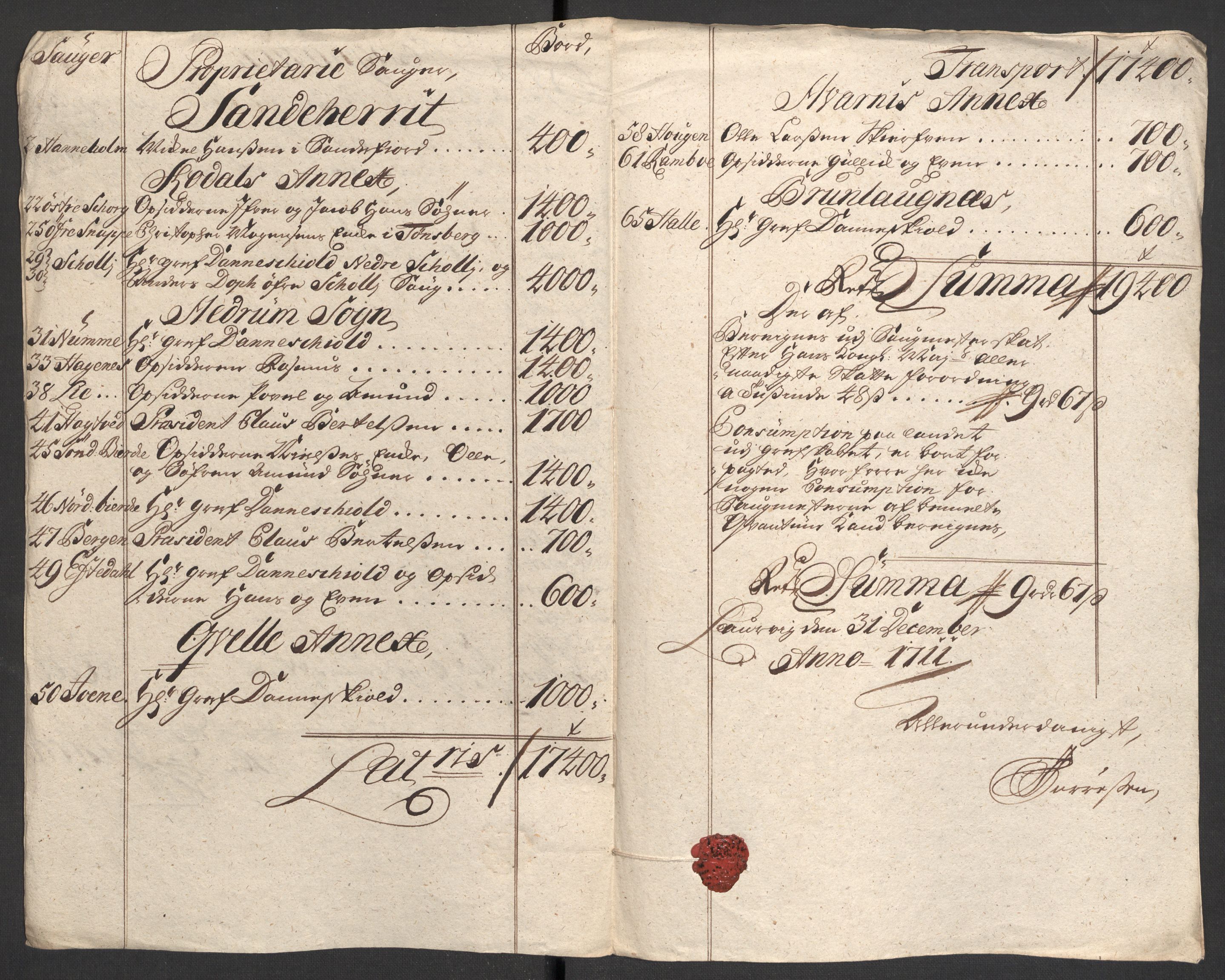 Rentekammeret inntil 1814, Reviderte regnskaper, Fogderegnskap, AV/RA-EA-4092/R33/L1983: Fogderegnskap Larvik grevskap, 1711, p. 157