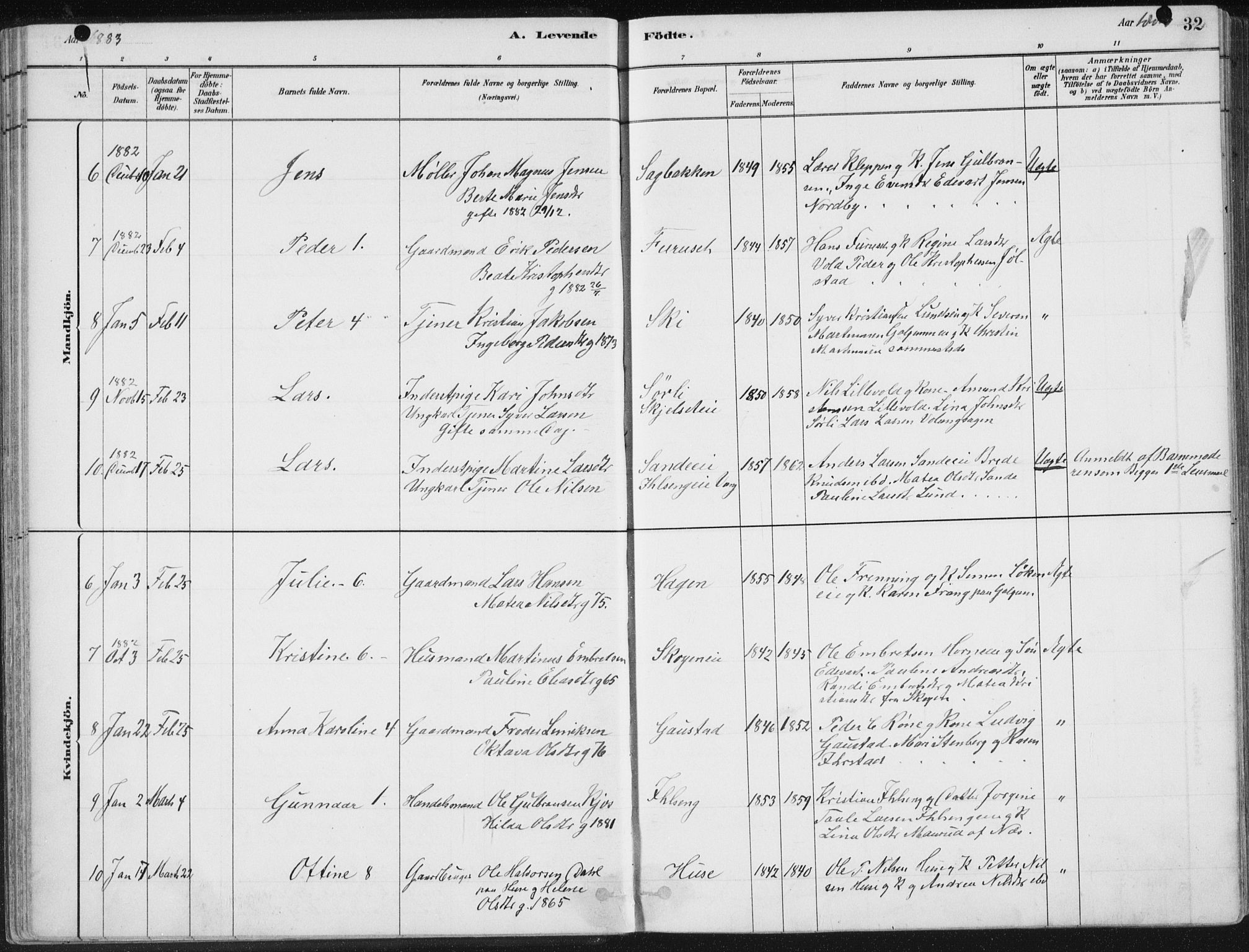 Romedal prestekontor, SAH/PREST-004/K/L0010: Parish register (official) no. 10, 1880-1895, p. 32