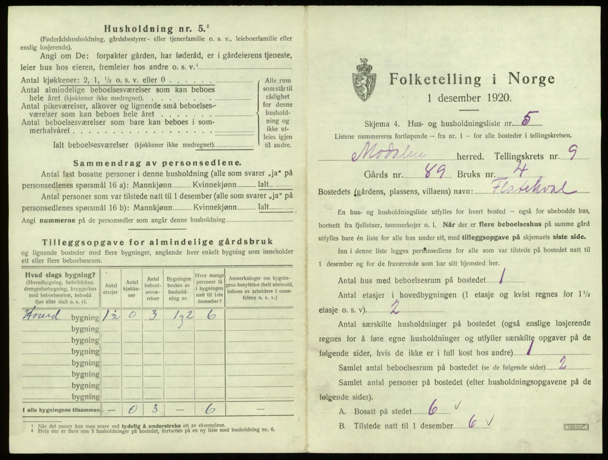 SAB, 1920 census for Modalen, 1920, p. 237