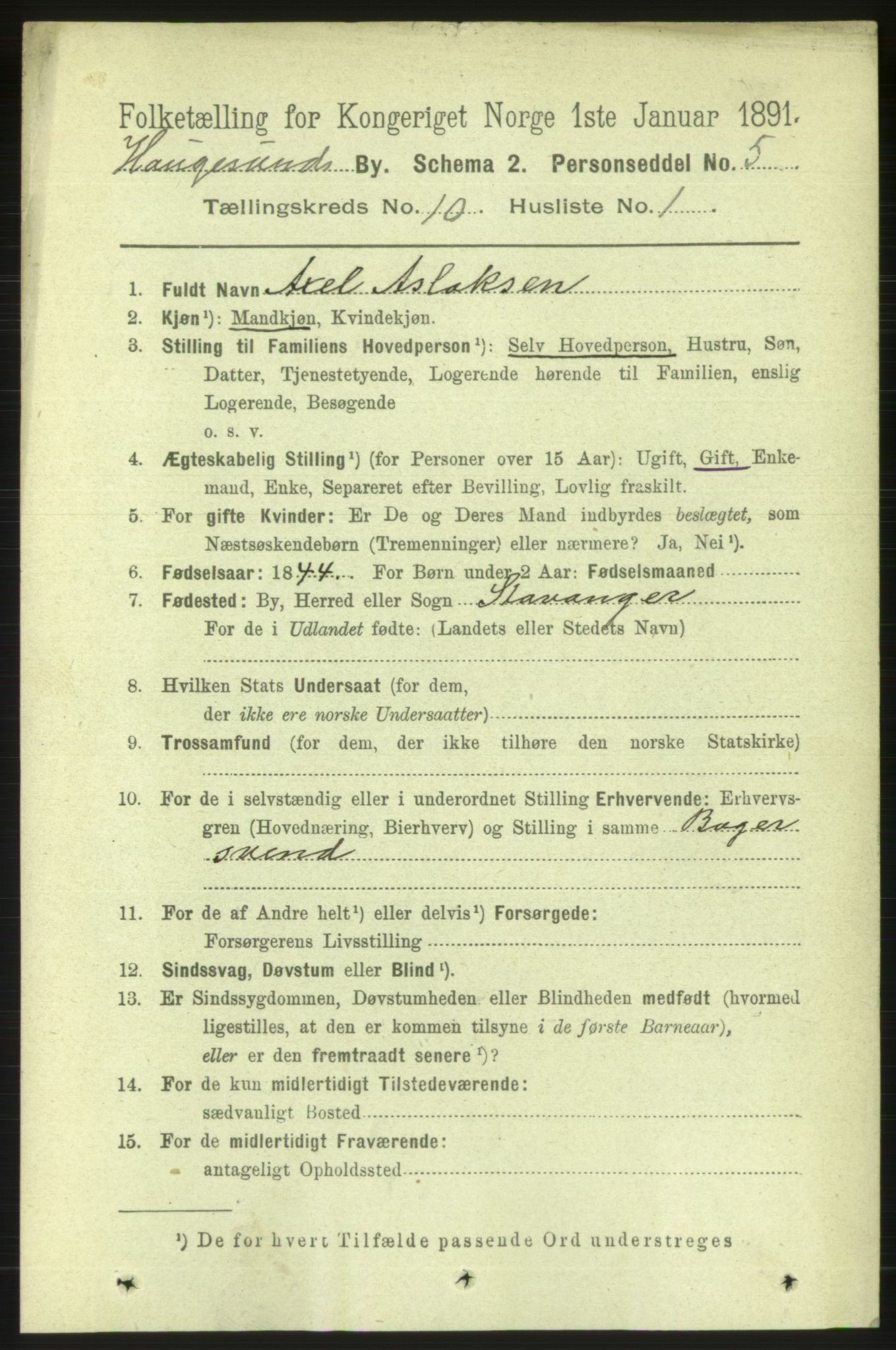 RA, 1891 census for 1106 Haugesund, 1891, p. 3735