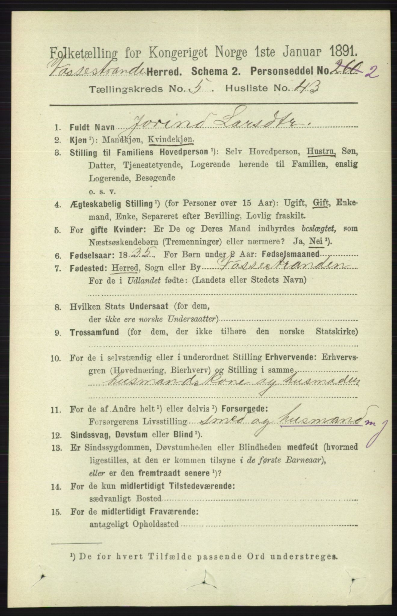 RA, 1891 census for 1236 Vossestrand, 1891, p. 2156