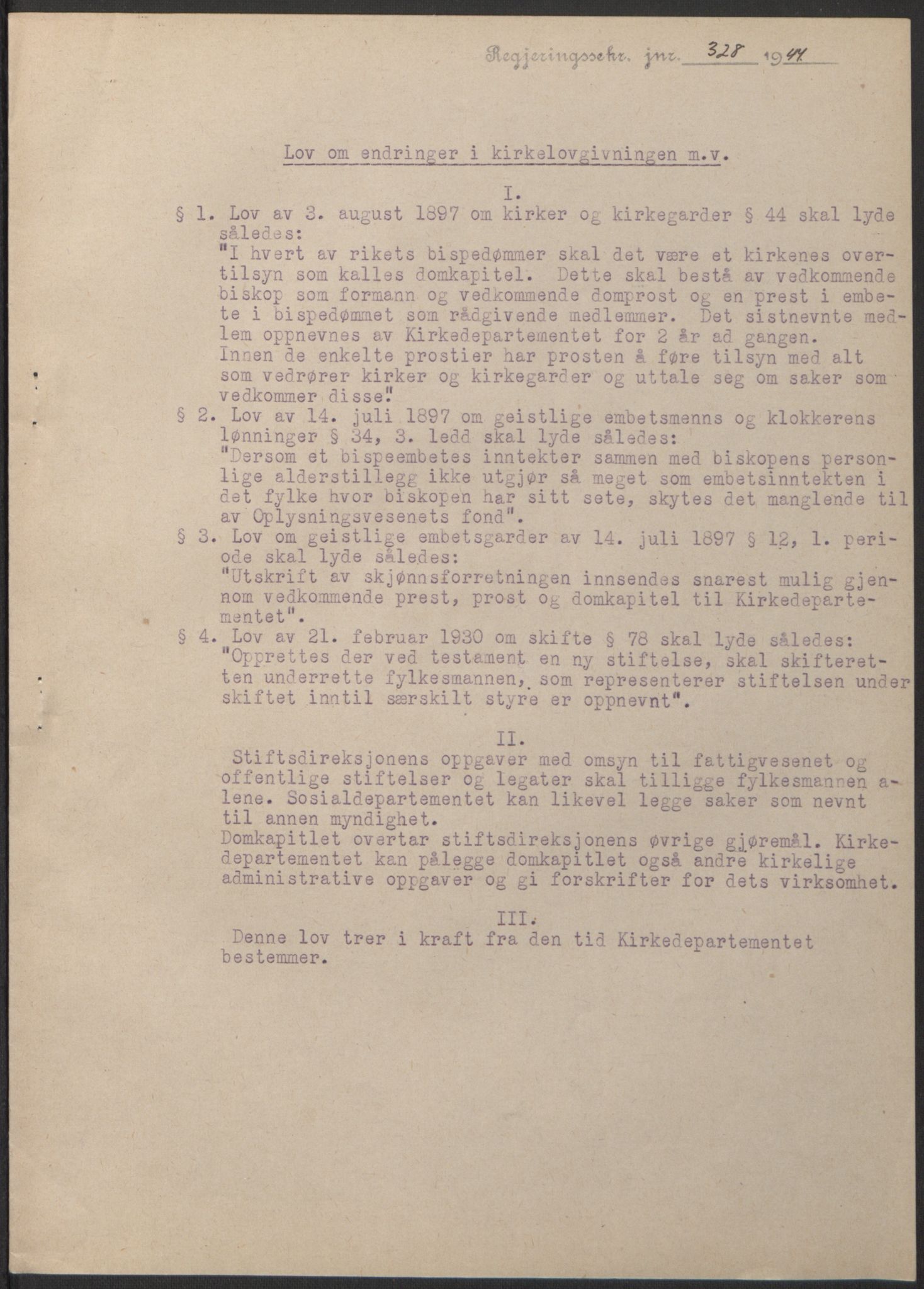 NS-administrasjonen 1940-1945 (Statsrådsekretariatet, de kommisariske statsråder mm), AV/RA-S-4279/D/Db/L0100: Lover, 1944, p. 645