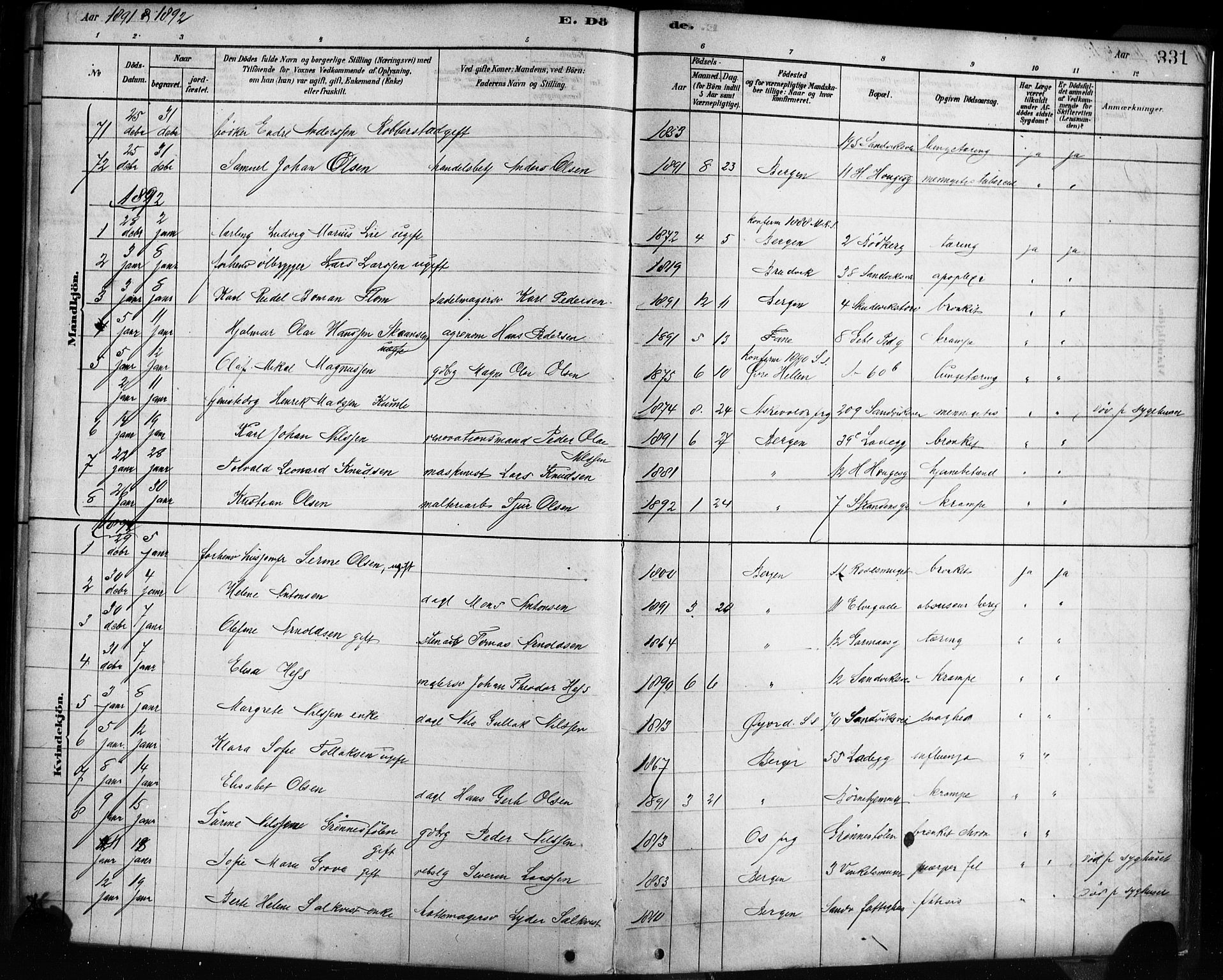 Sandviken Sokneprestembete, AV/SAB-A-77601/H/Ha/L0002: Parish register (official) no. A 2, 1878-1896, p. 331