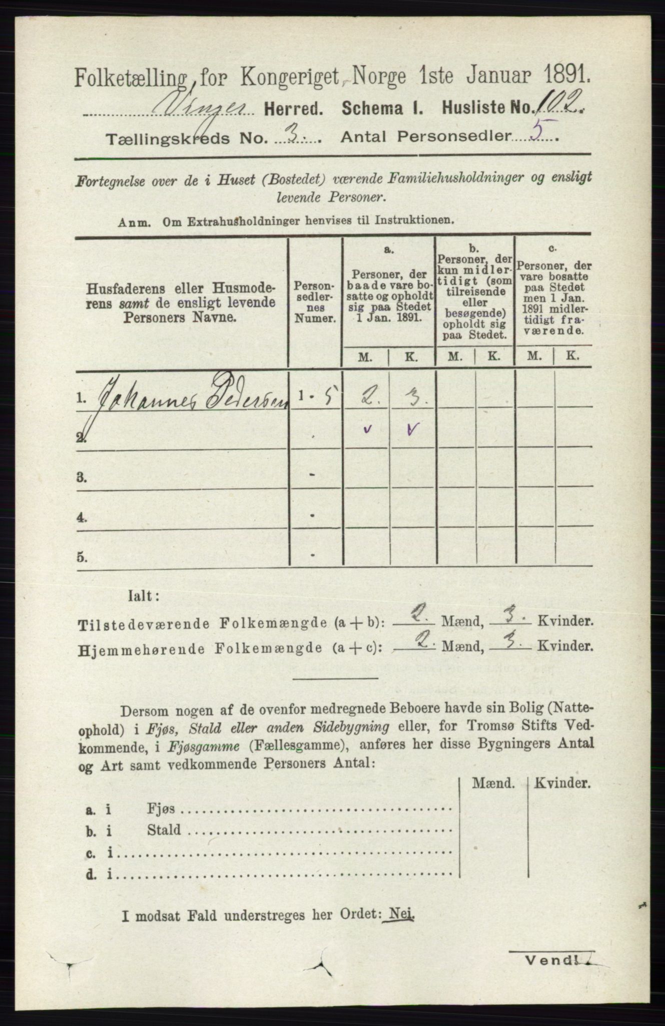 RA, 1891 census for 0421 Vinger, 1891, p. 880