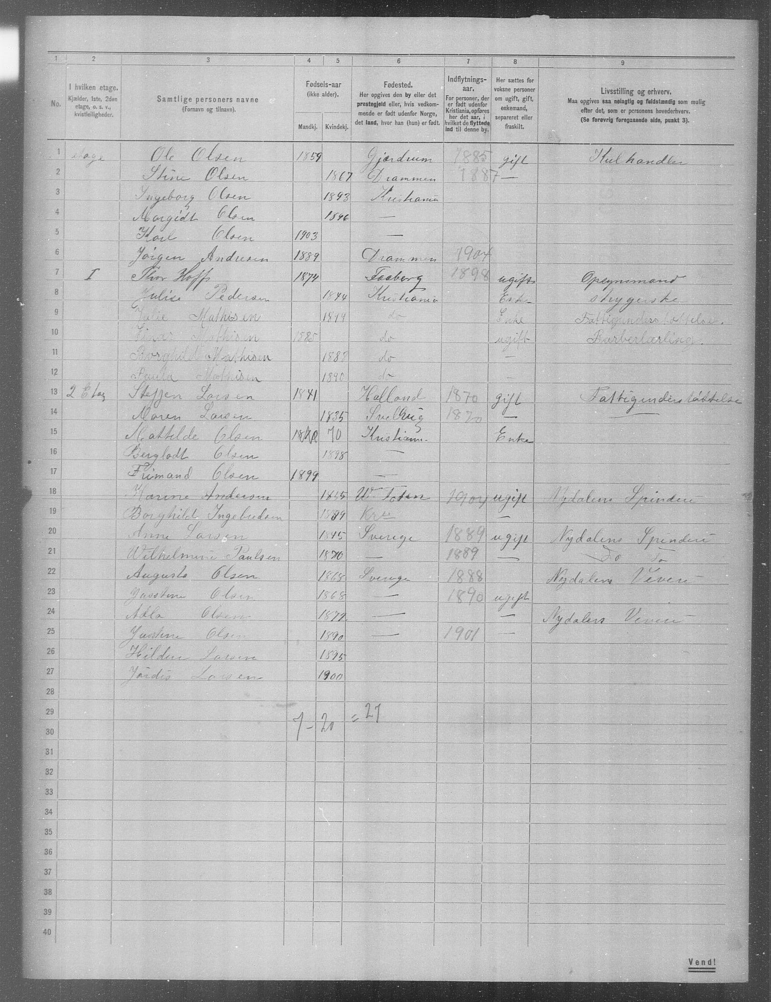 OBA, Municipal Census 1904 for Kristiania, 1904, p. 1397