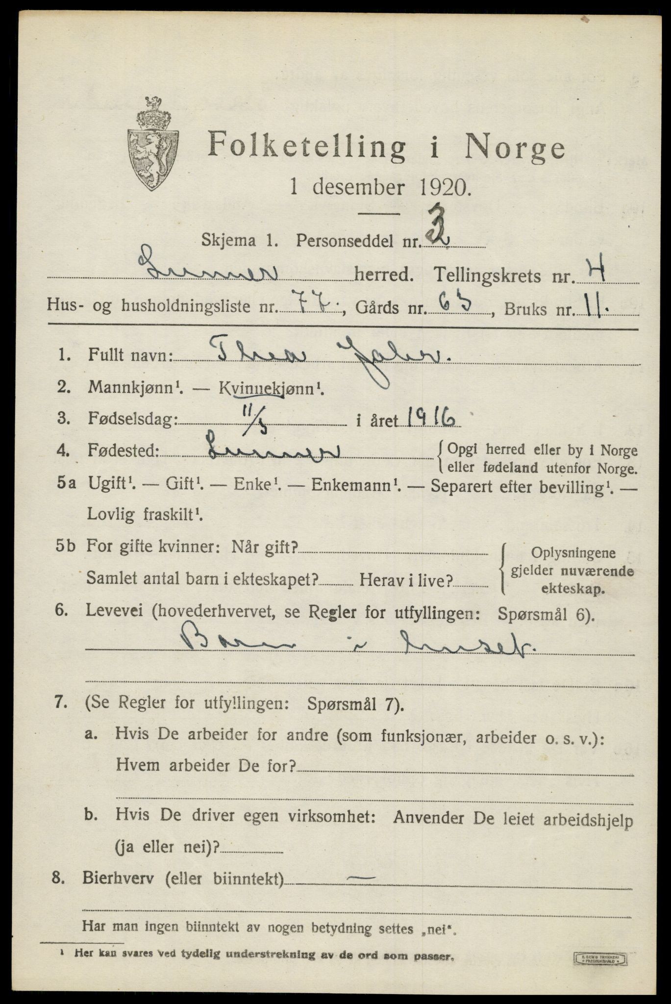 SAH, 1920 census for Lunner, 1920, p. 6211