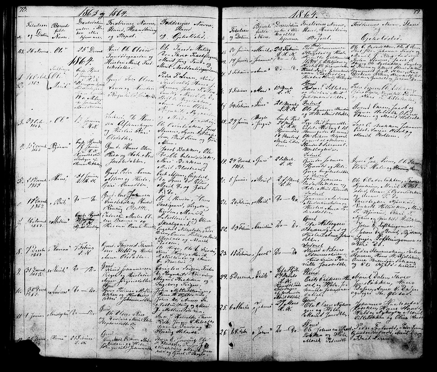 Lesja prestekontor, SAH/PREST-068/H/Ha/Hab/L0005: Parish register (copy) no. 5, 1850-1894, p. 78-79