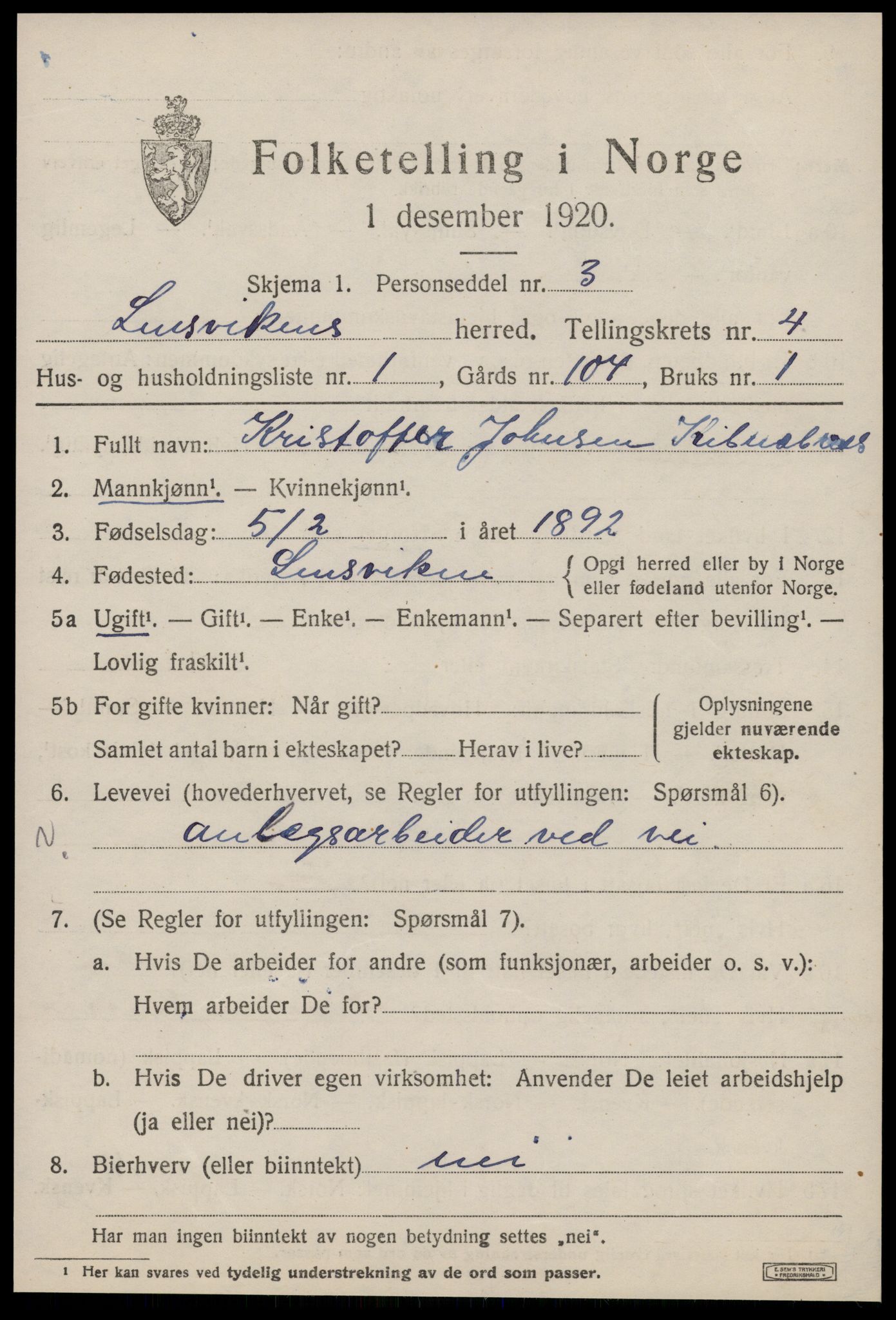 SAT, 1920 census for Lensvik, 1920, p. 2160