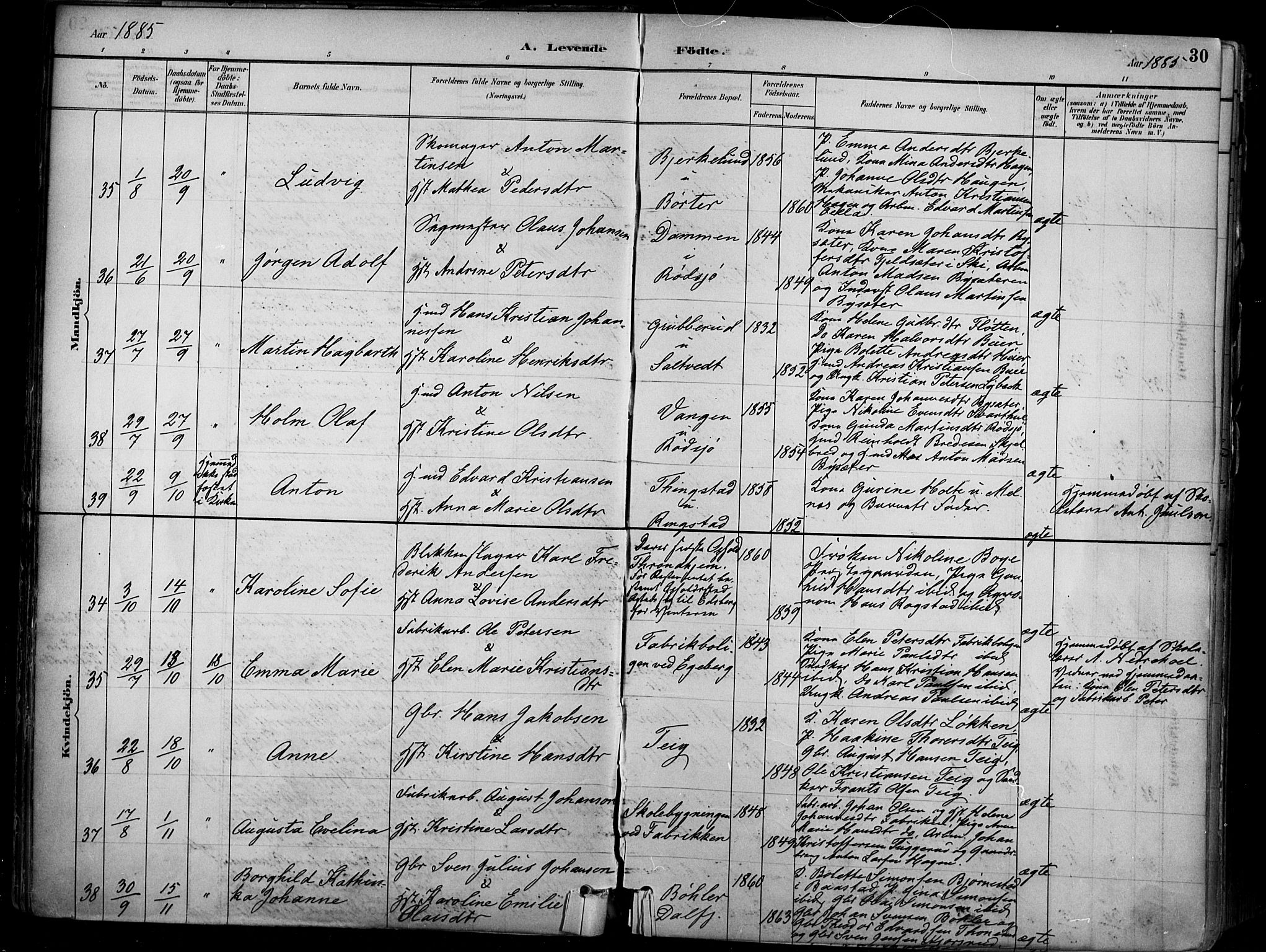 Enebakk prestekontor Kirkebøker, AV/SAO-A-10171c/F/Fa/L0016: Parish register (official) no. I 16, 1883-1898, p. 30
