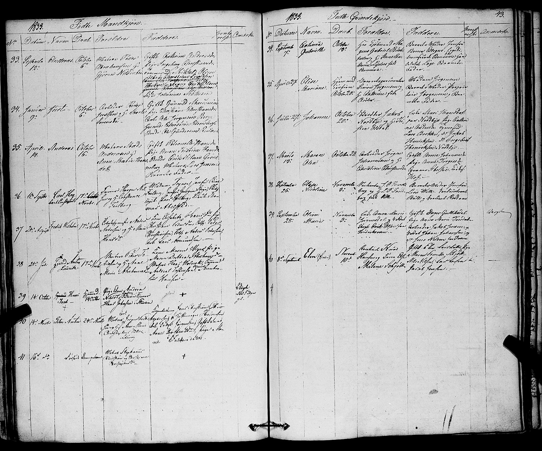 Larvik kirkebøker, AV/SAKO-A-352/F/Fa/L0002: Parish register (official) no. I 2, 1825-1847, p. 43