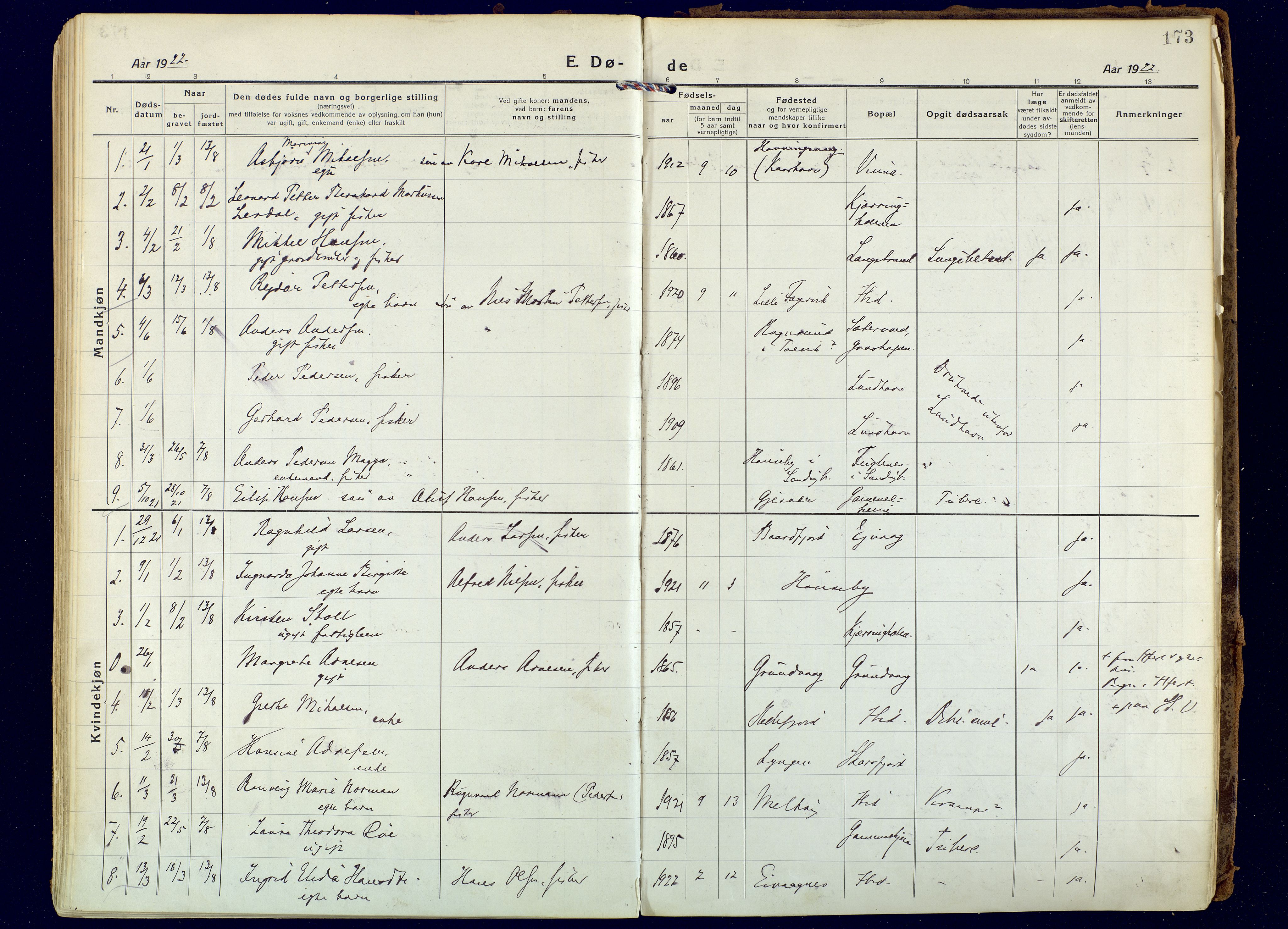 Hammerfest sokneprestkontor, SATØ/S-1347: Parish register (official) no. 18, 1918-1933, p. 173