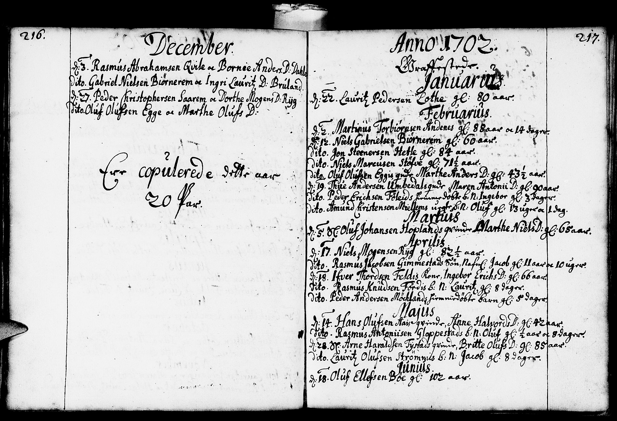 Gloppen sokneprestembete, SAB/A-80101/H/Haa/Haaa/L0001: Parish register (official) no. A 1, 1686-1711, p. 216-217