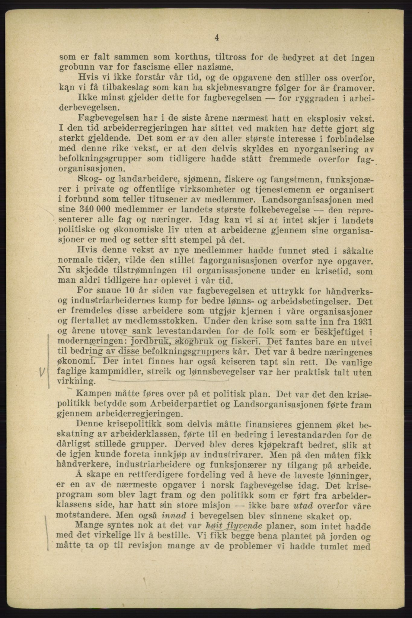 Landsorganisasjonen i Norge - publikasjoner, AAB/-/-/-: Protokoll for Kongressen 1938, 1938, p. 4