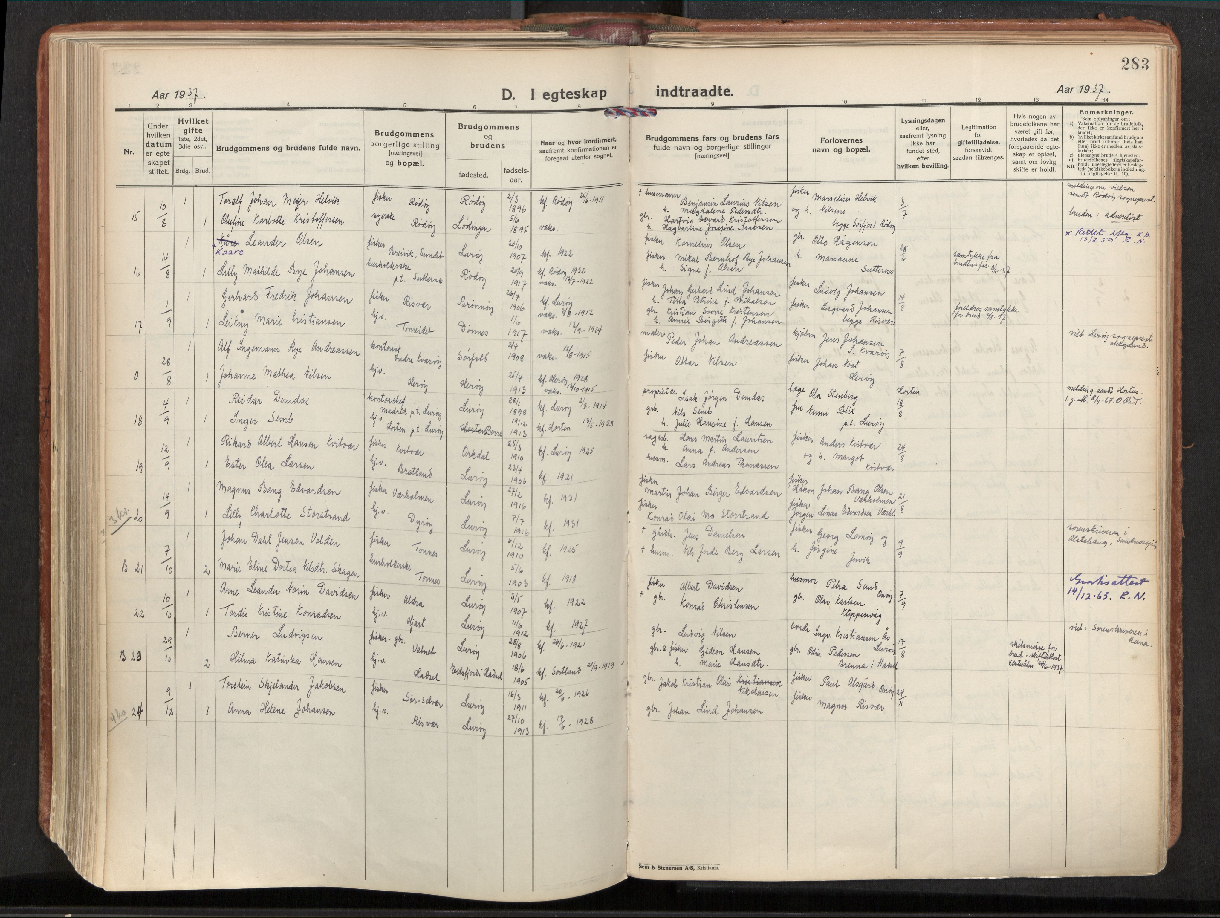 Ministerialprotokoller, klokkerbøker og fødselsregistre - Nordland, AV/SAT-A-1459/839/L0570: Parish register (official) no. 839A07, 1923-1942, p. 283