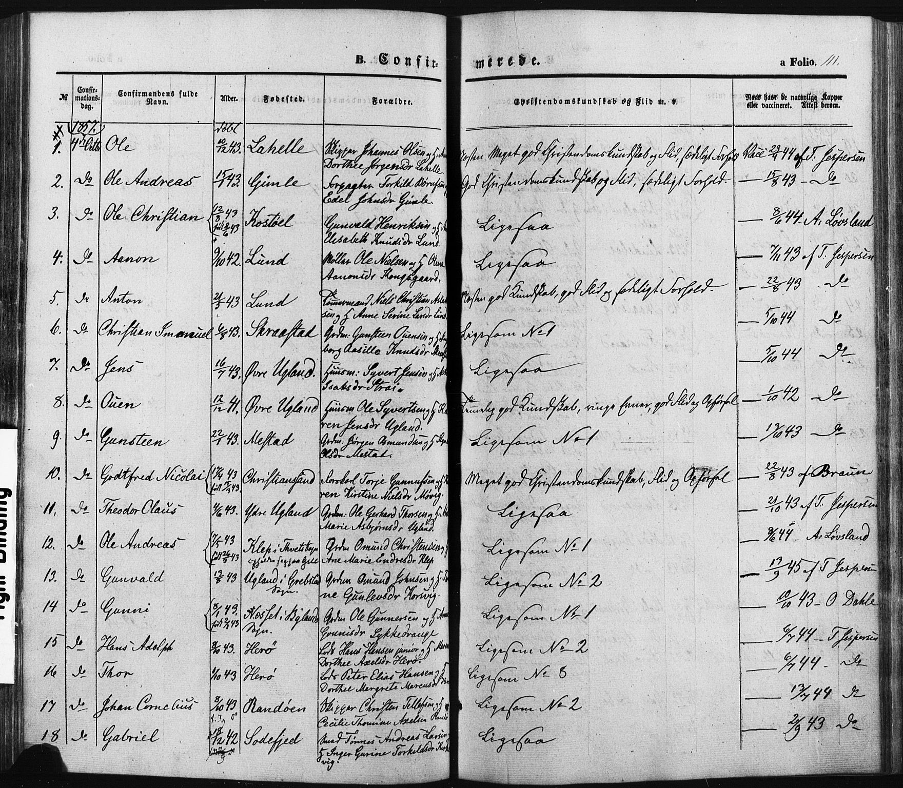 Oddernes sokneprestkontor, SAK/1111-0033/F/Fa/Faa/L0007: Parish register (official) no. A 7, 1851-1863, p. 111