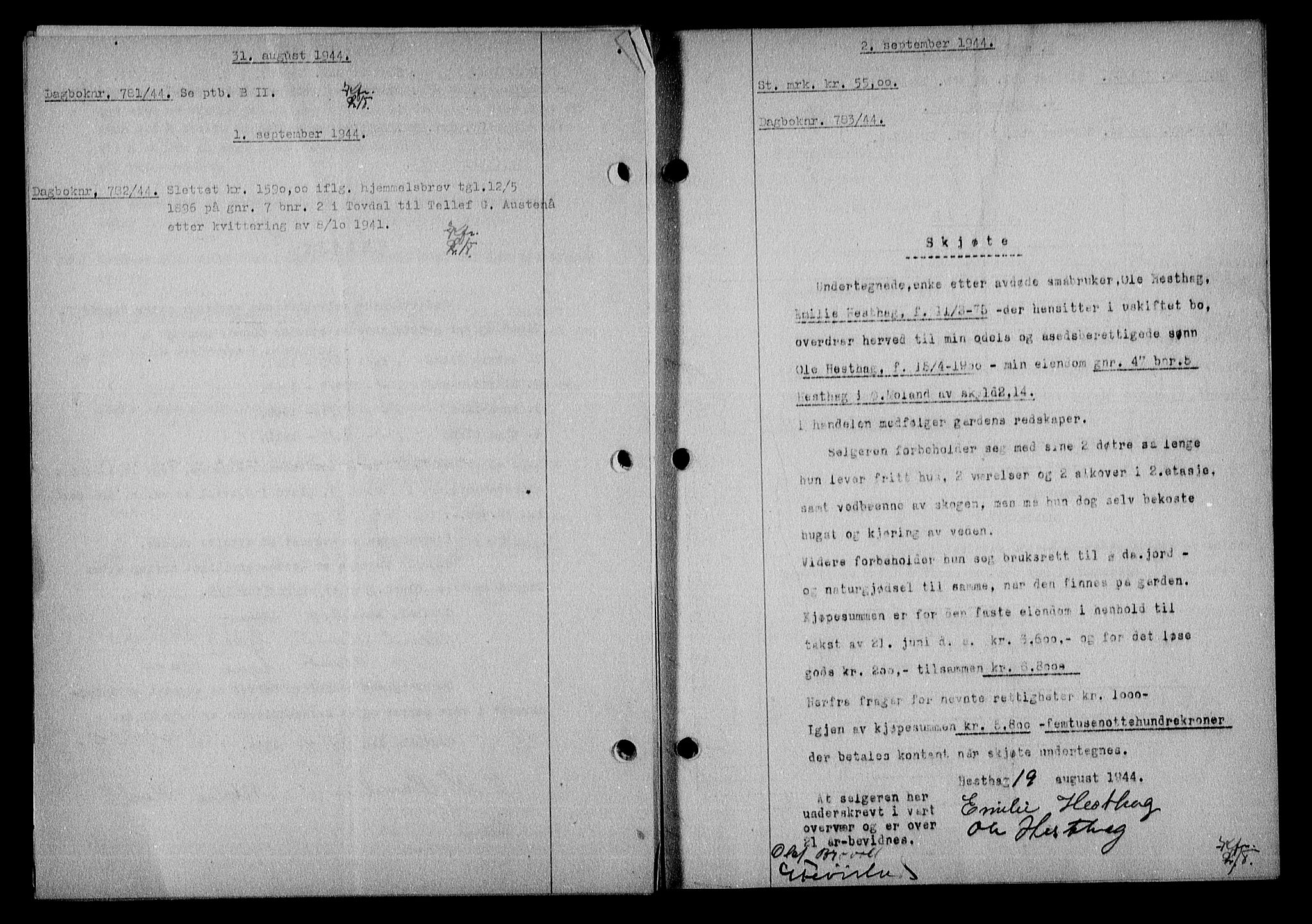 Nedenes sorenskriveri, SAK/1221-0006/G/Gb/Gba/L0051: Mortgage book no. A-V, 1943-1944, Diary no: : 783/1944
