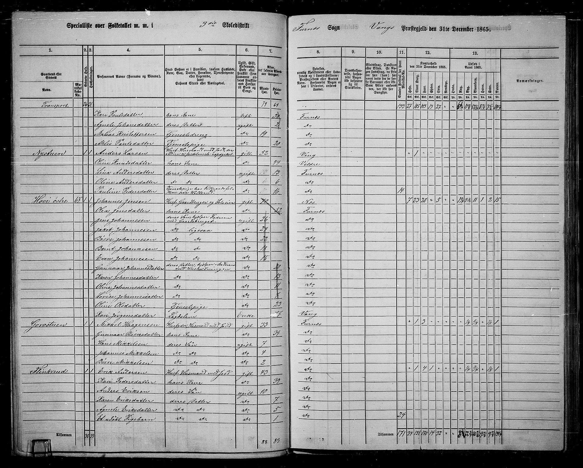 RA, 1865 census for Vang/Vang og Furnes, 1865, p. 73