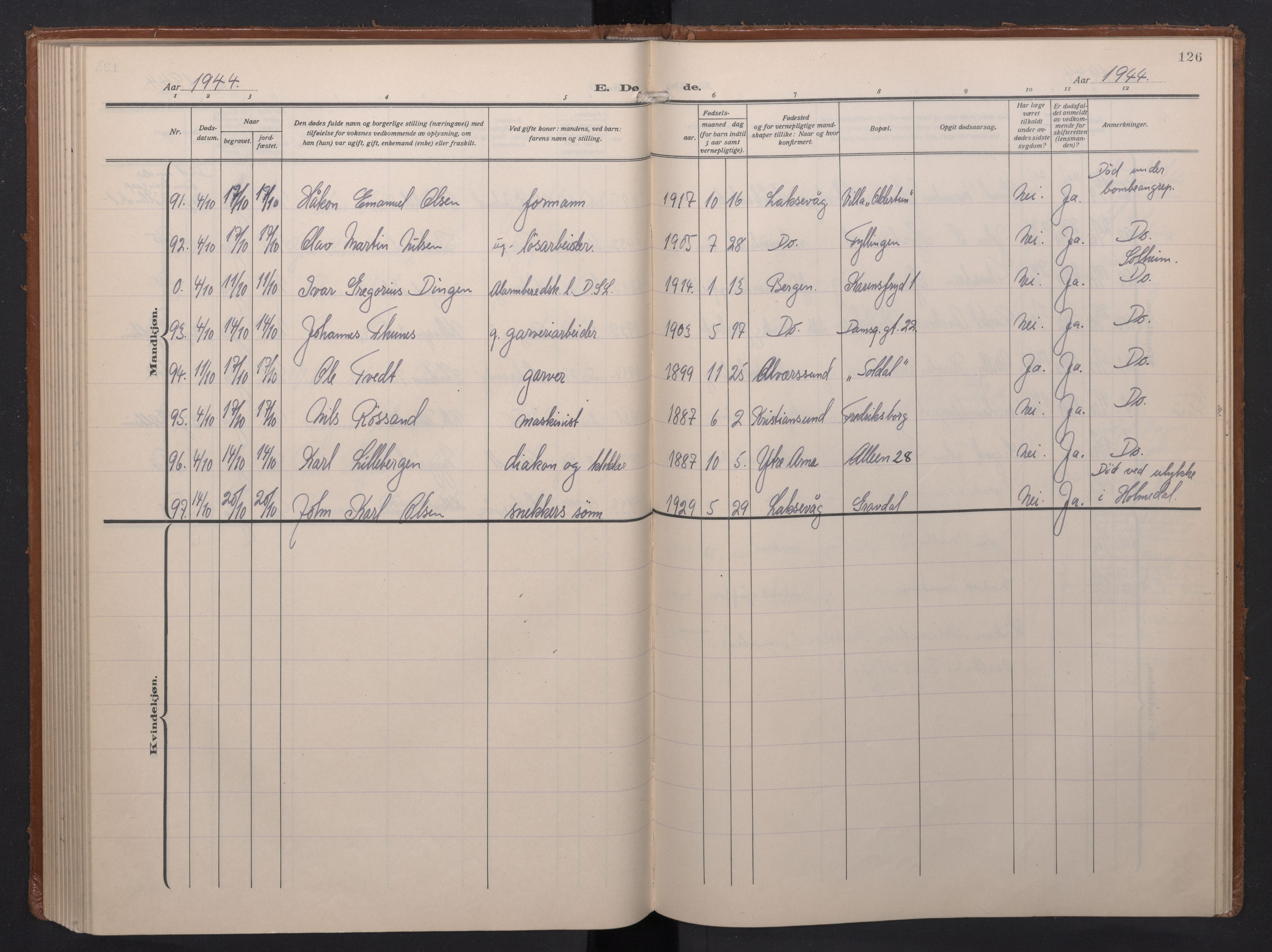 Laksevåg Sokneprestembete, AV/SAB-A-76501/H/Ha/Haa/Haae/L0001: Parish register (official) no. E 1, 1924-1950, p. 126