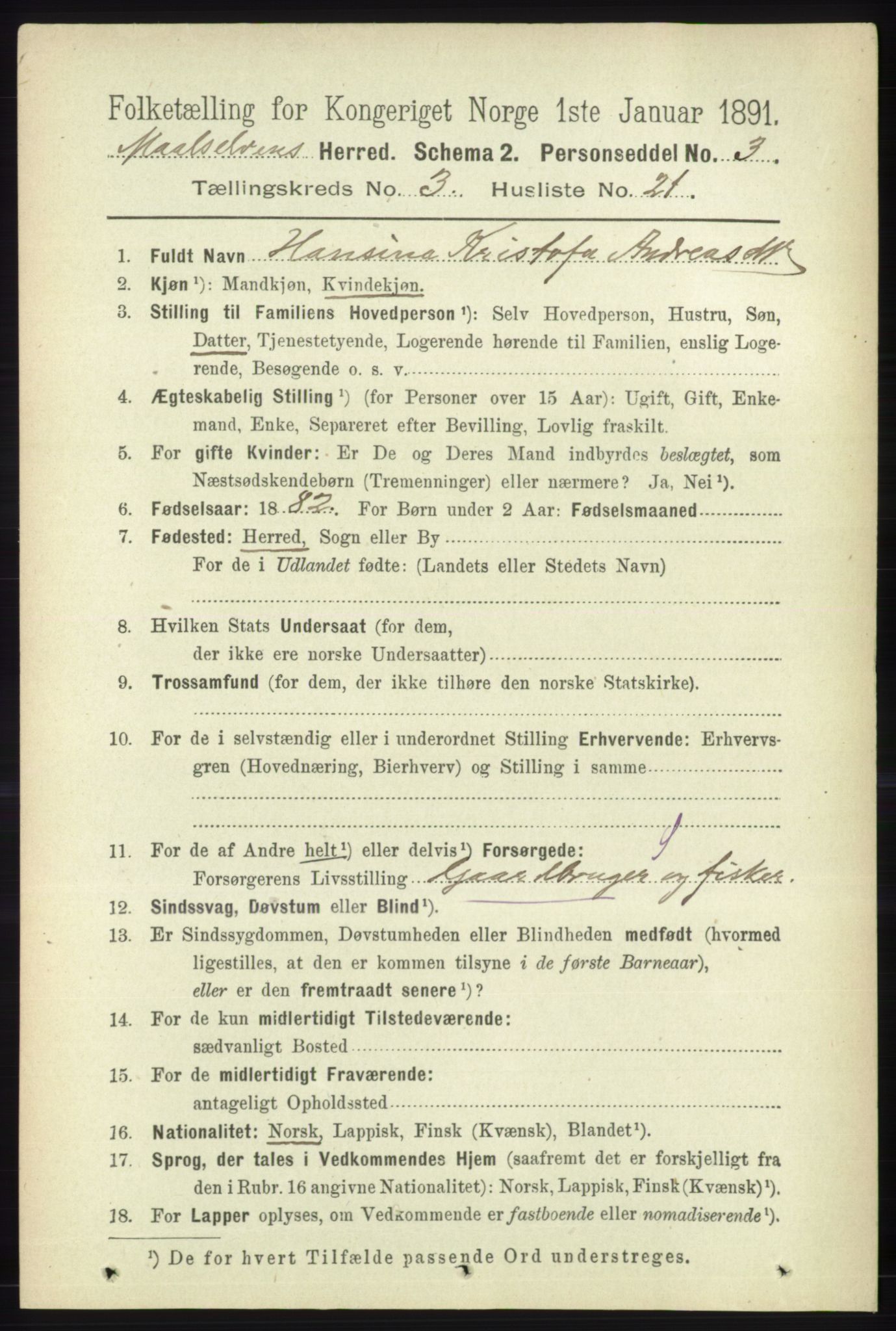 RA, 1891 census for 1924 Målselv, 1891, p. 737