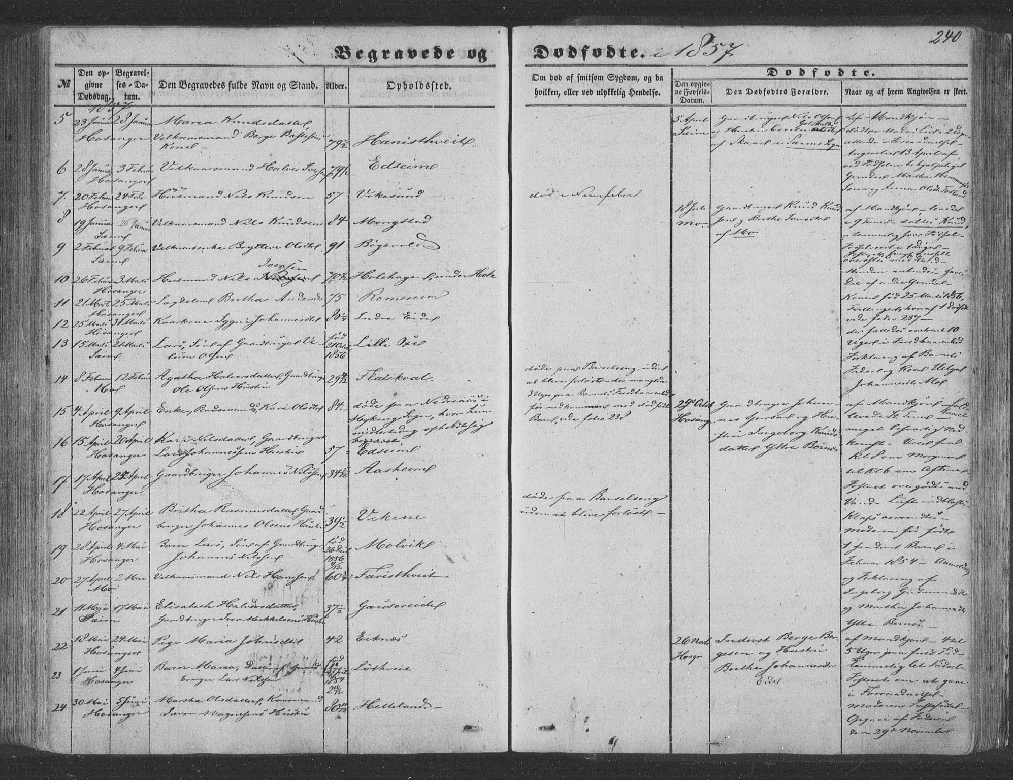 Hosanger sokneprestembete, SAB/A-75801/H/Haa: Parish register (official) no. A 8, 1849-1863, p. 240