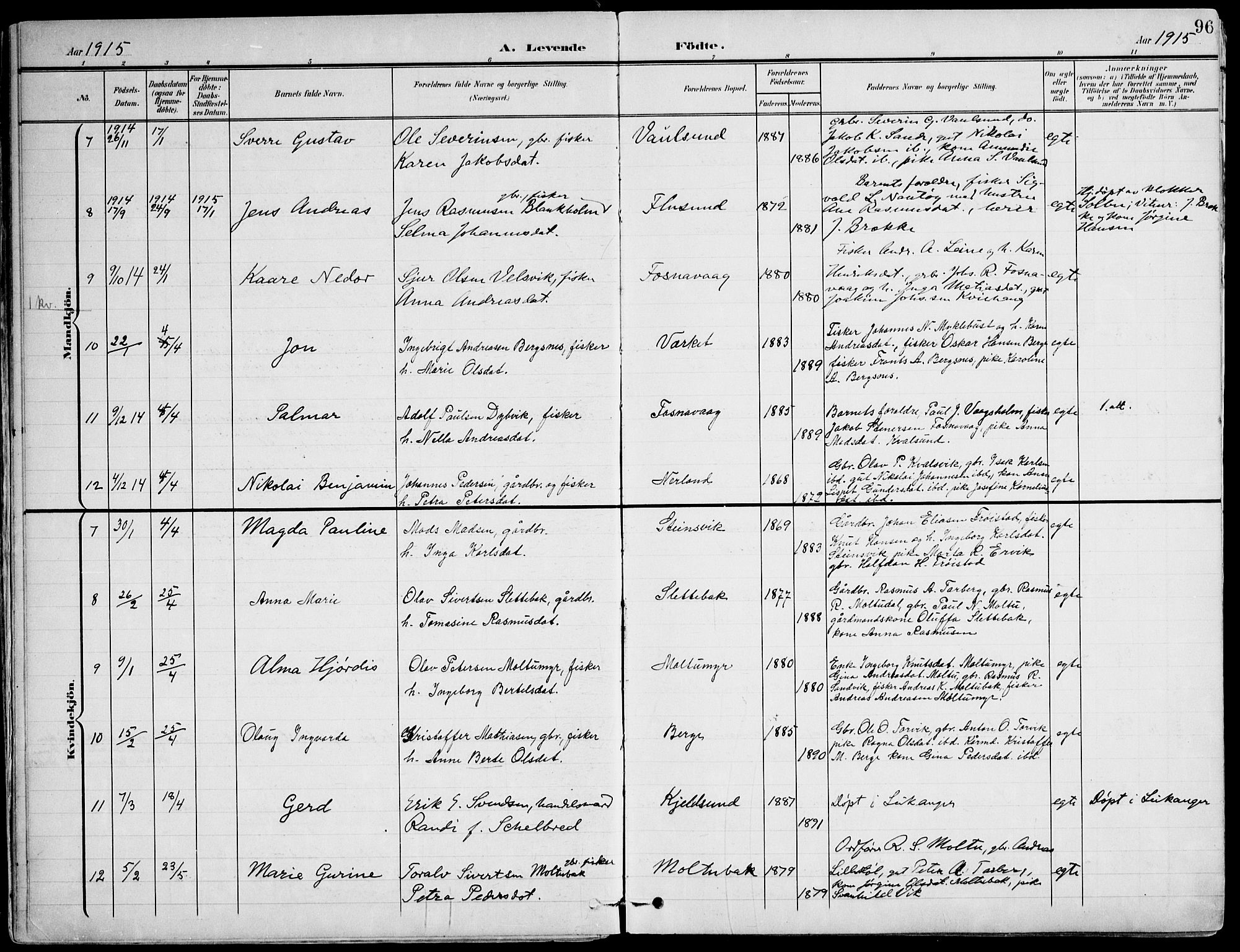 Ministerialprotokoller, klokkerbøker og fødselsregistre - Møre og Romsdal, AV/SAT-A-1454/507/L0075: Parish register (official) no. 507A10, 1901-1920, p. 96