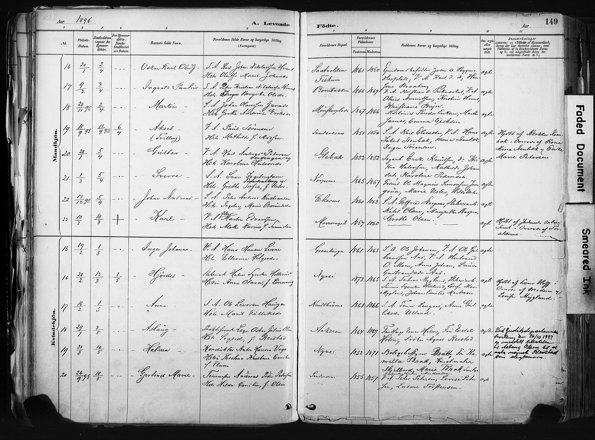 Kongsberg kirkebøker, AV/SAKO-A-22/F/Fb/L0002: Parish register (official) no. II 2, 1886-1896, p. 149