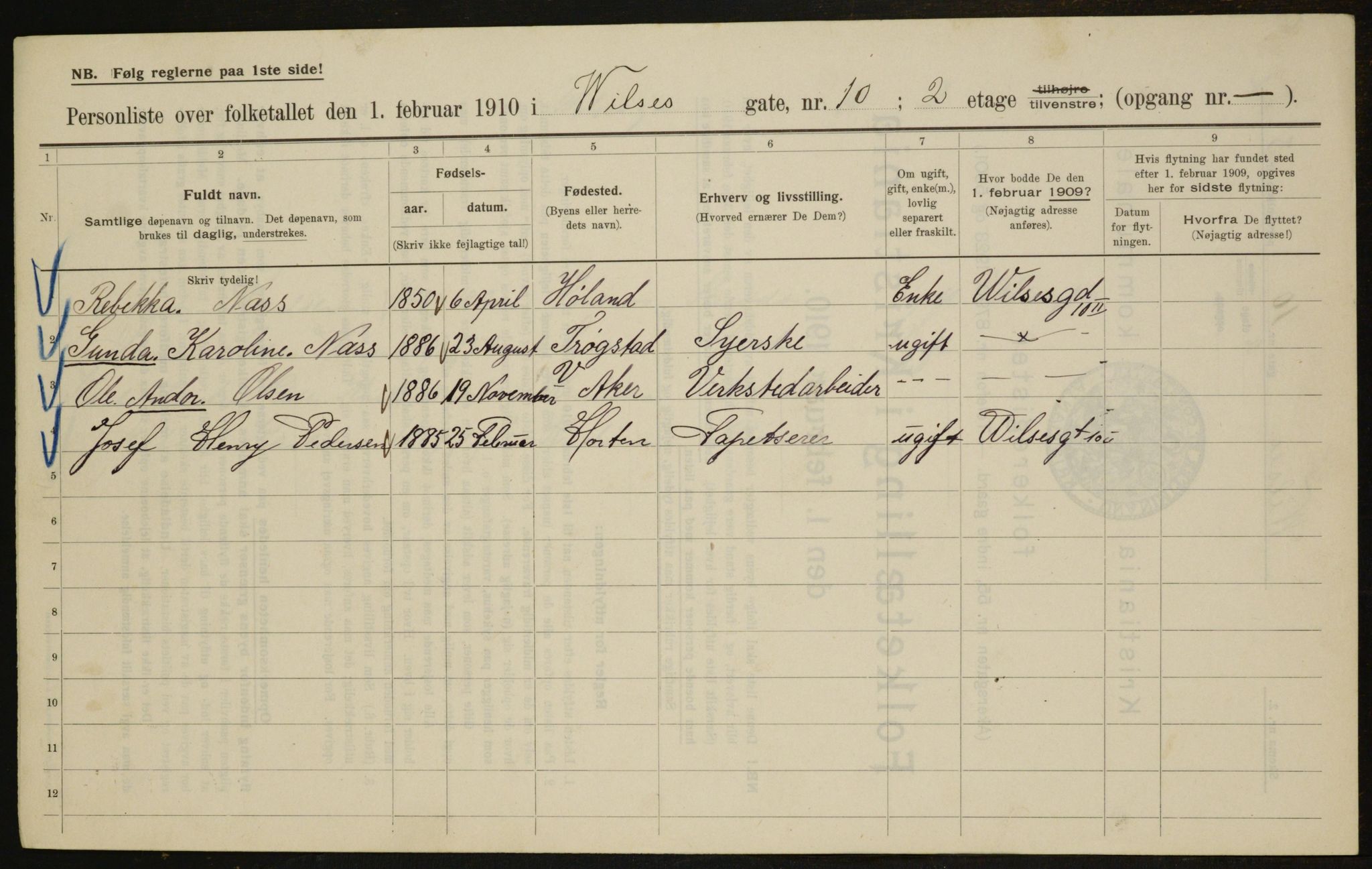 OBA, Municipal Census 1910 for Kristiania, 1910, p. 121802