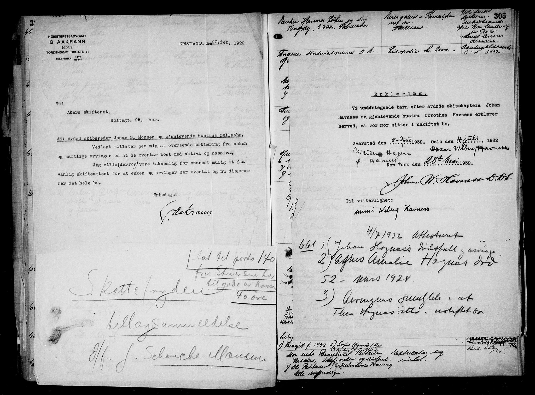 Aker kriminaldommer, skifte- og auksjonsforvalterembete, AV/SAO-A-10452/H/Hb/Hba/Hbaa/L0005: Dødsfallsprotokoll, 1918-1922, p. 305