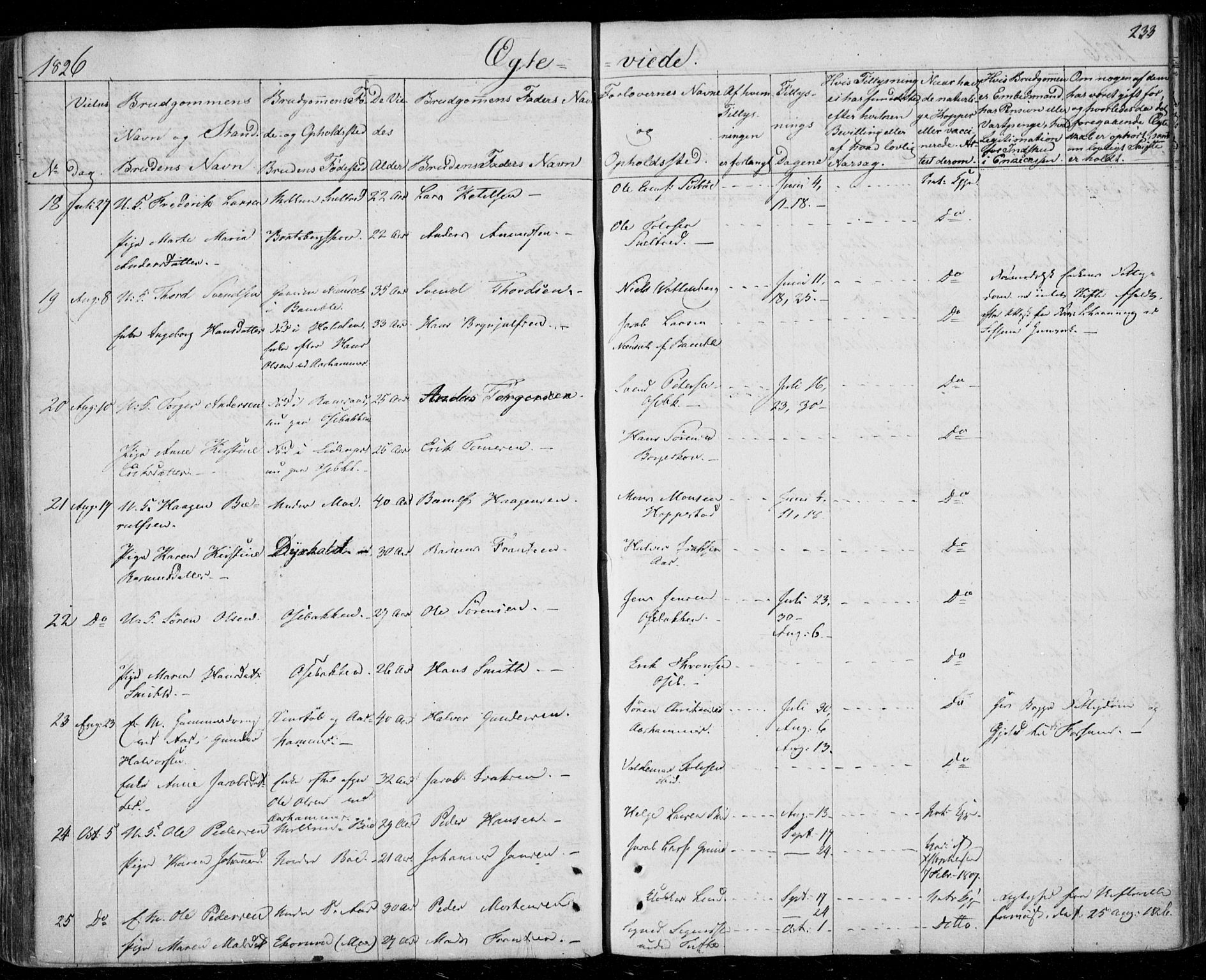 Gjerpen kirkebøker, SAKO/A-265/F/Fa/L0005: Parish register (official) no. I 5, 1823-1829, p. 233