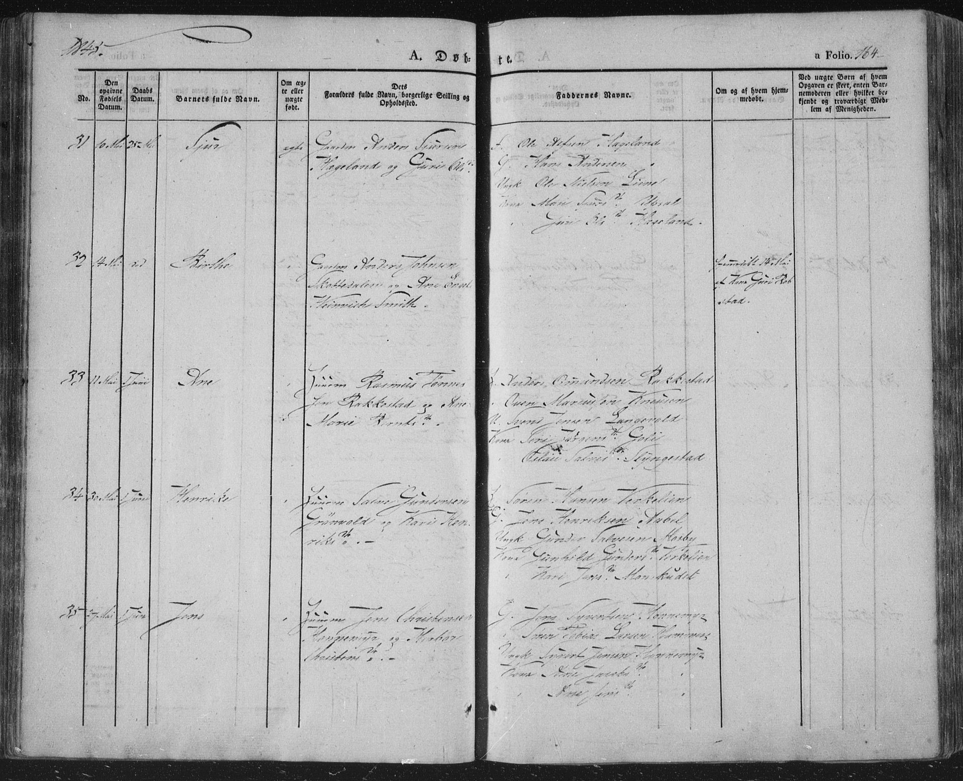 Vennesla sokneprestkontor, AV/SAK-1111-0045/Fa/Fac/L0004: Parish register (official) no. A 4, 1834-1855, p. 164