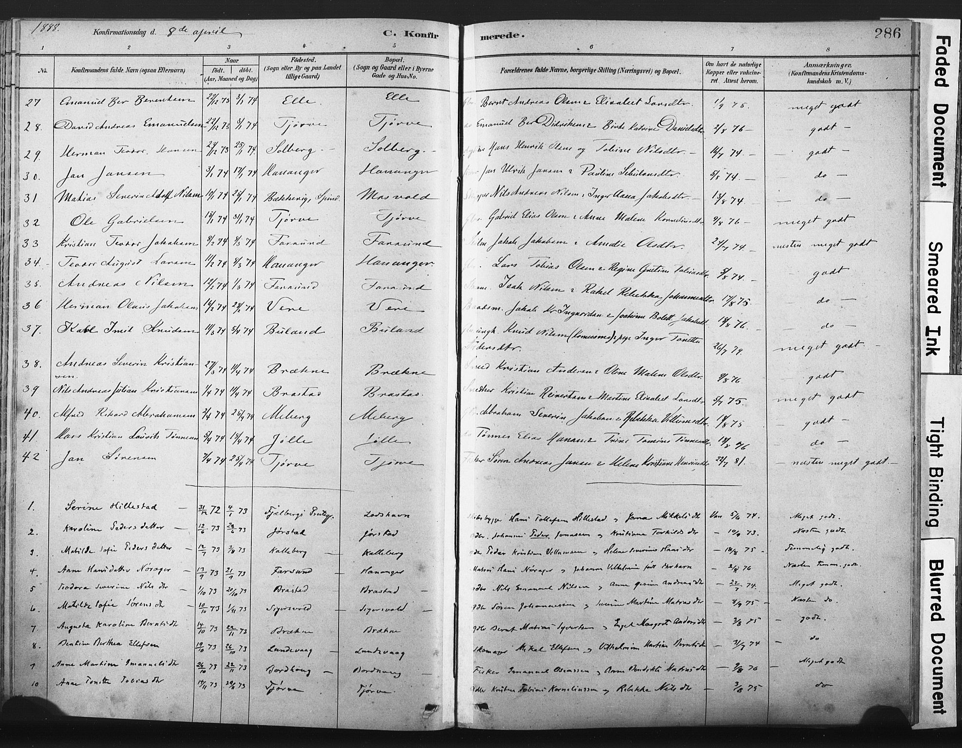 Lista sokneprestkontor, SAK/1111-0027/F/Fa/L0012: Parish register (official) no. A 12, 1879-1903, p. 286