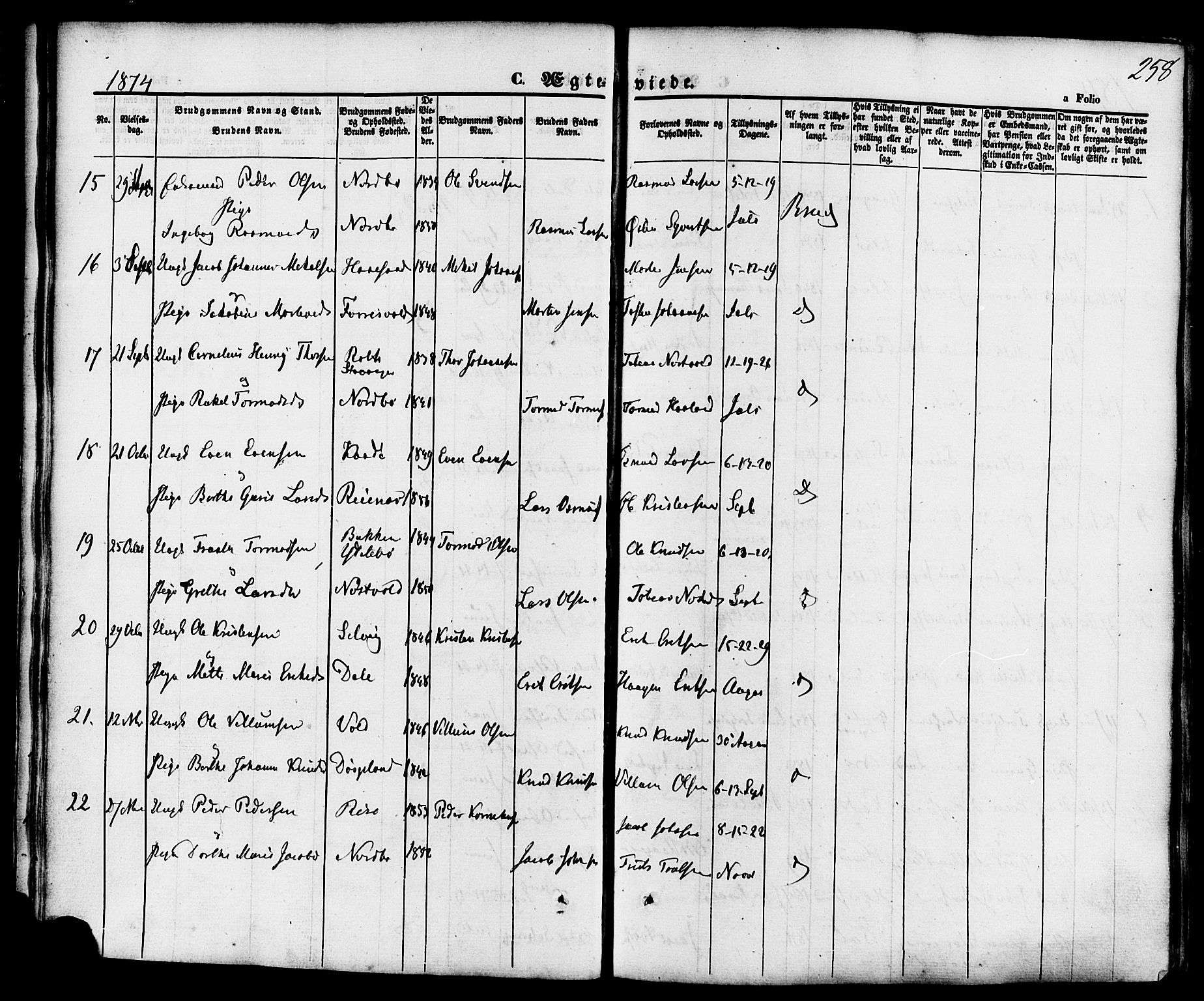 Rennesøy sokneprestkontor, SAST/A -101827/H/Ha/Haa/L0006: Parish register (official) no. A 6, 1860-1878, p. 258