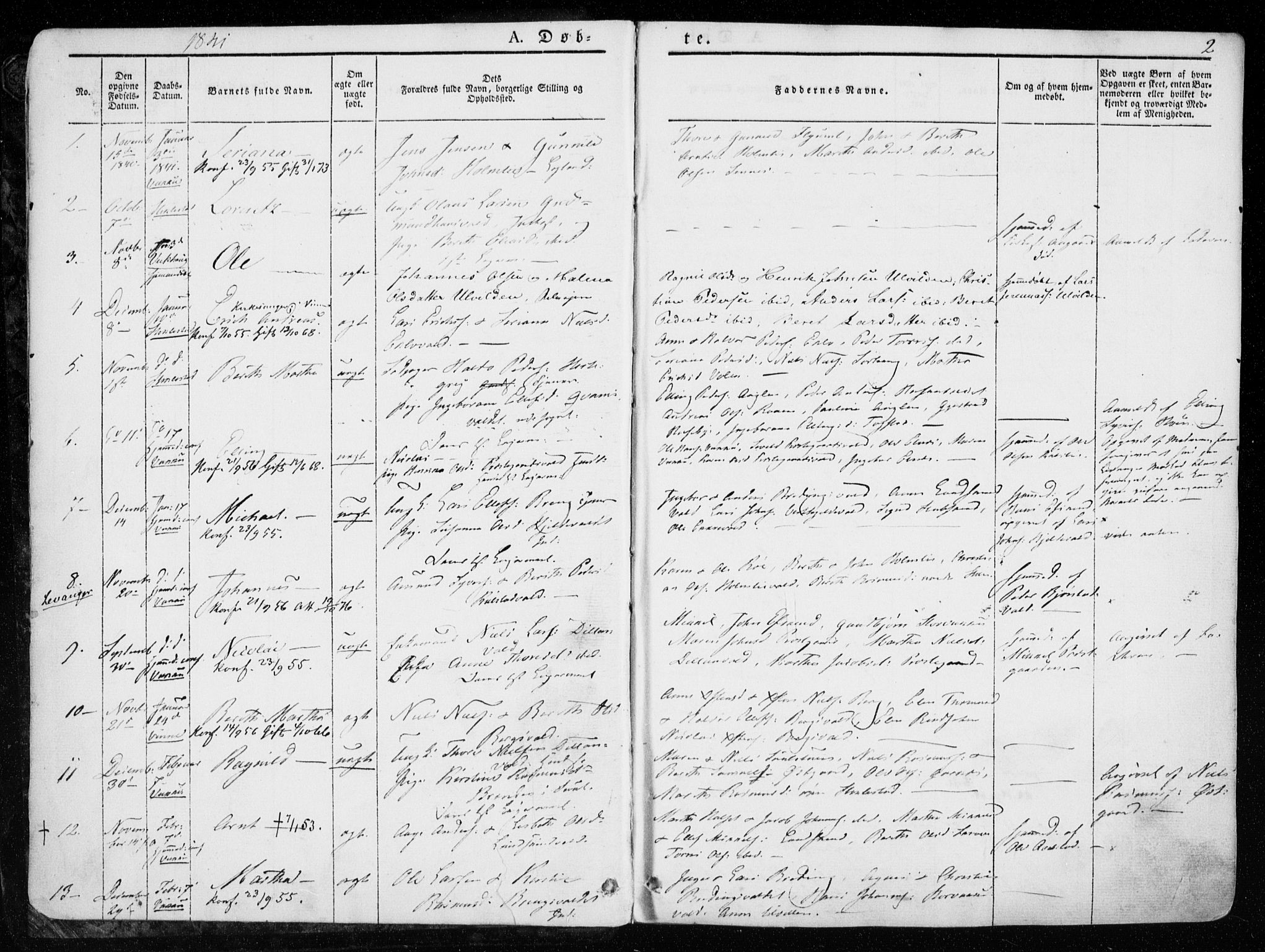 Ministerialprotokoller, klokkerbøker og fødselsregistre - Nord-Trøndelag, SAT/A-1458/723/L0239: Parish register (official) no. 723A08, 1841-1851, p. 2