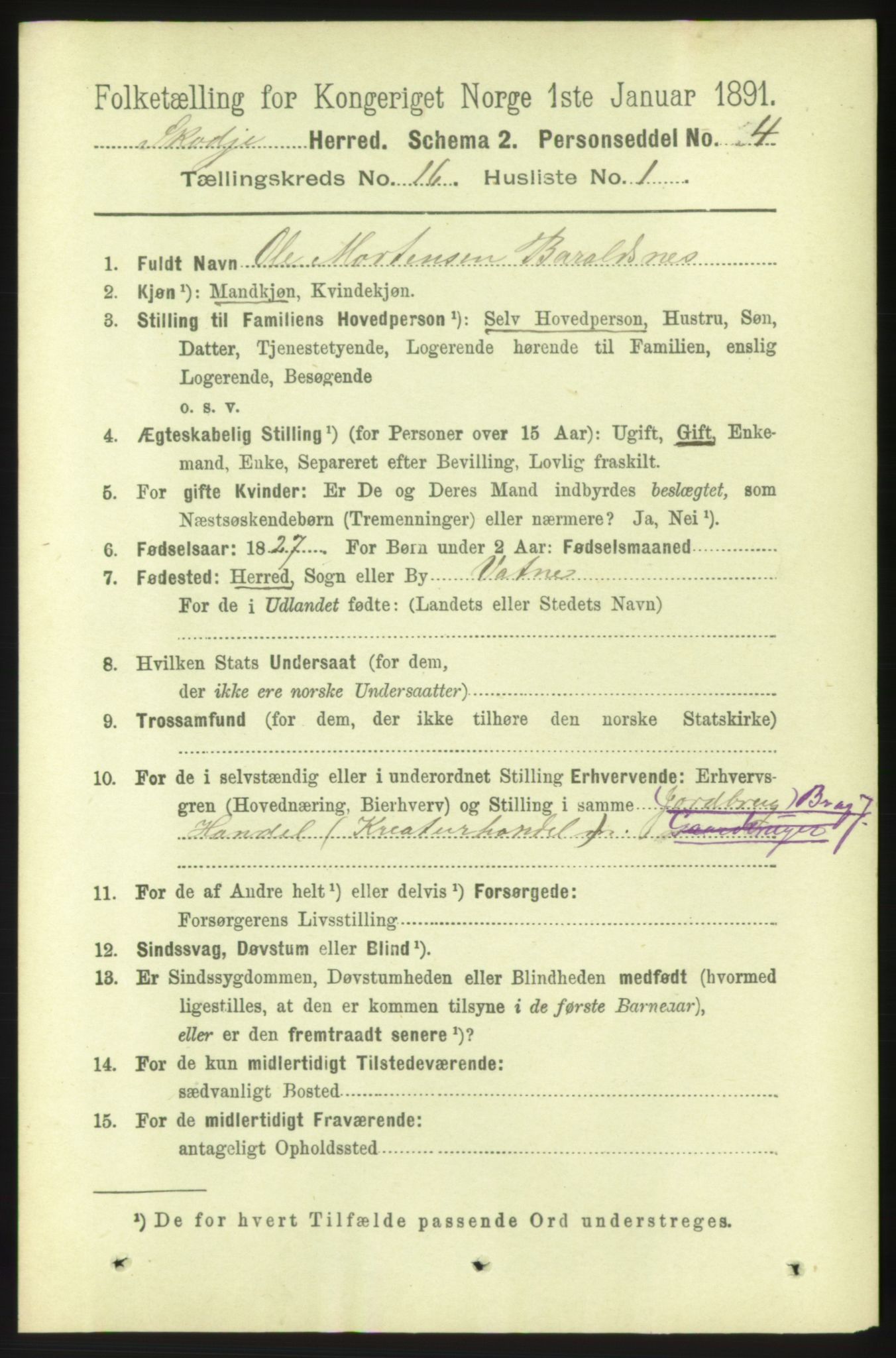 RA, 1891 census for 1529 Skodje, 1891, p. 3353