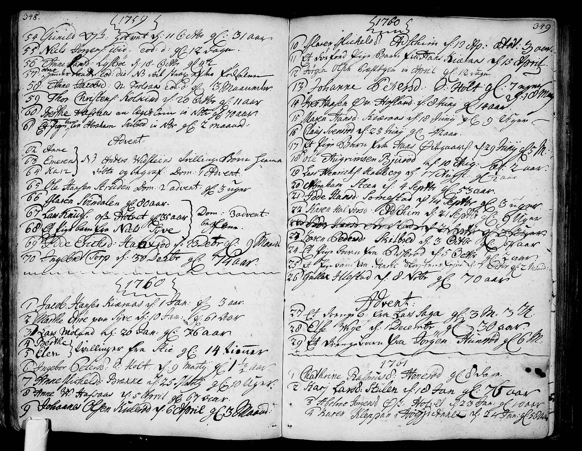 Andebu kirkebøker, AV/SAKO-A-336/F/Fa/L0002: Parish register (official) no. 2, 1733-1802, p. 348-349