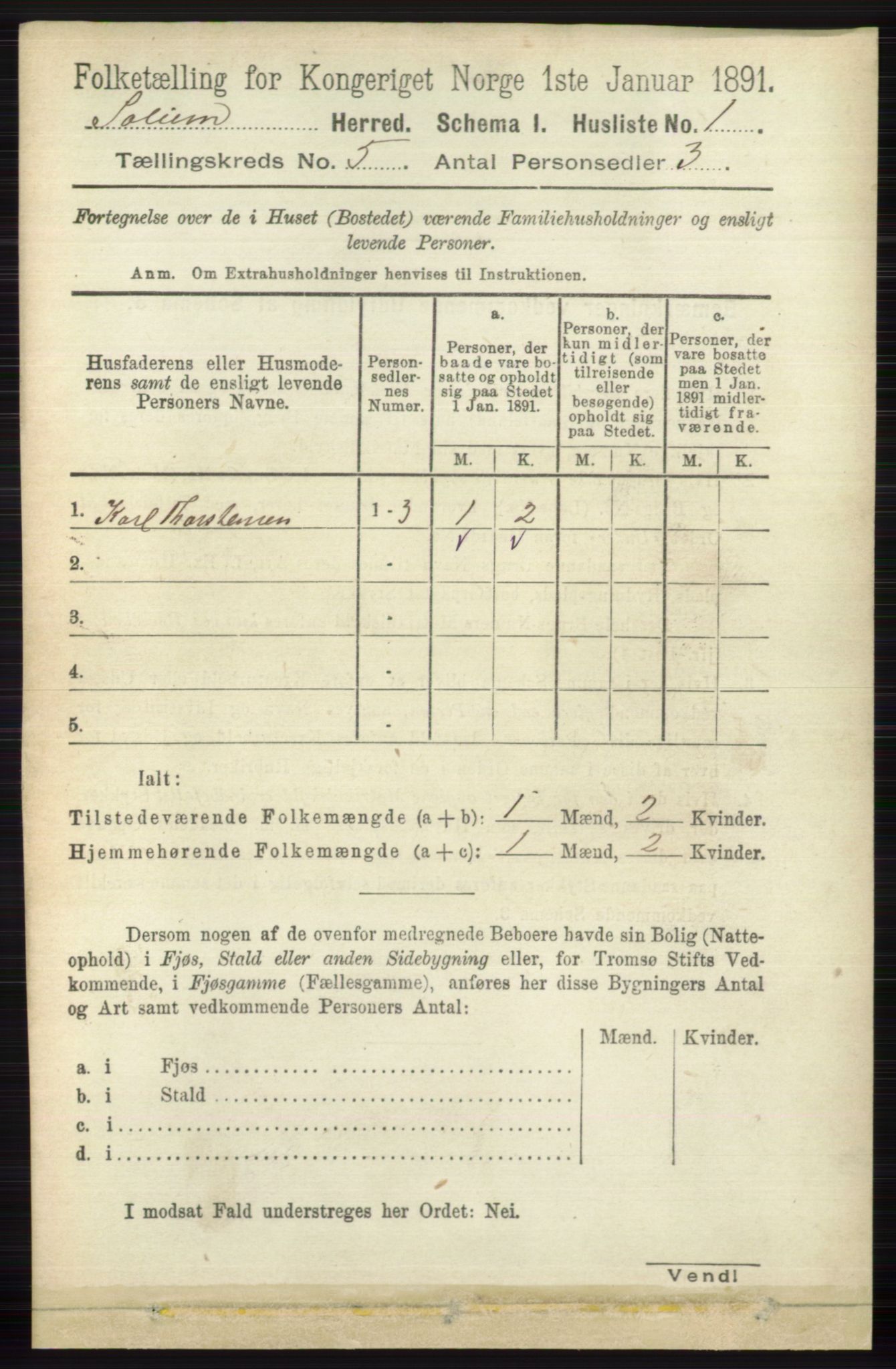 RA, 1891 census for 0818 Solum, 1891, p. 798