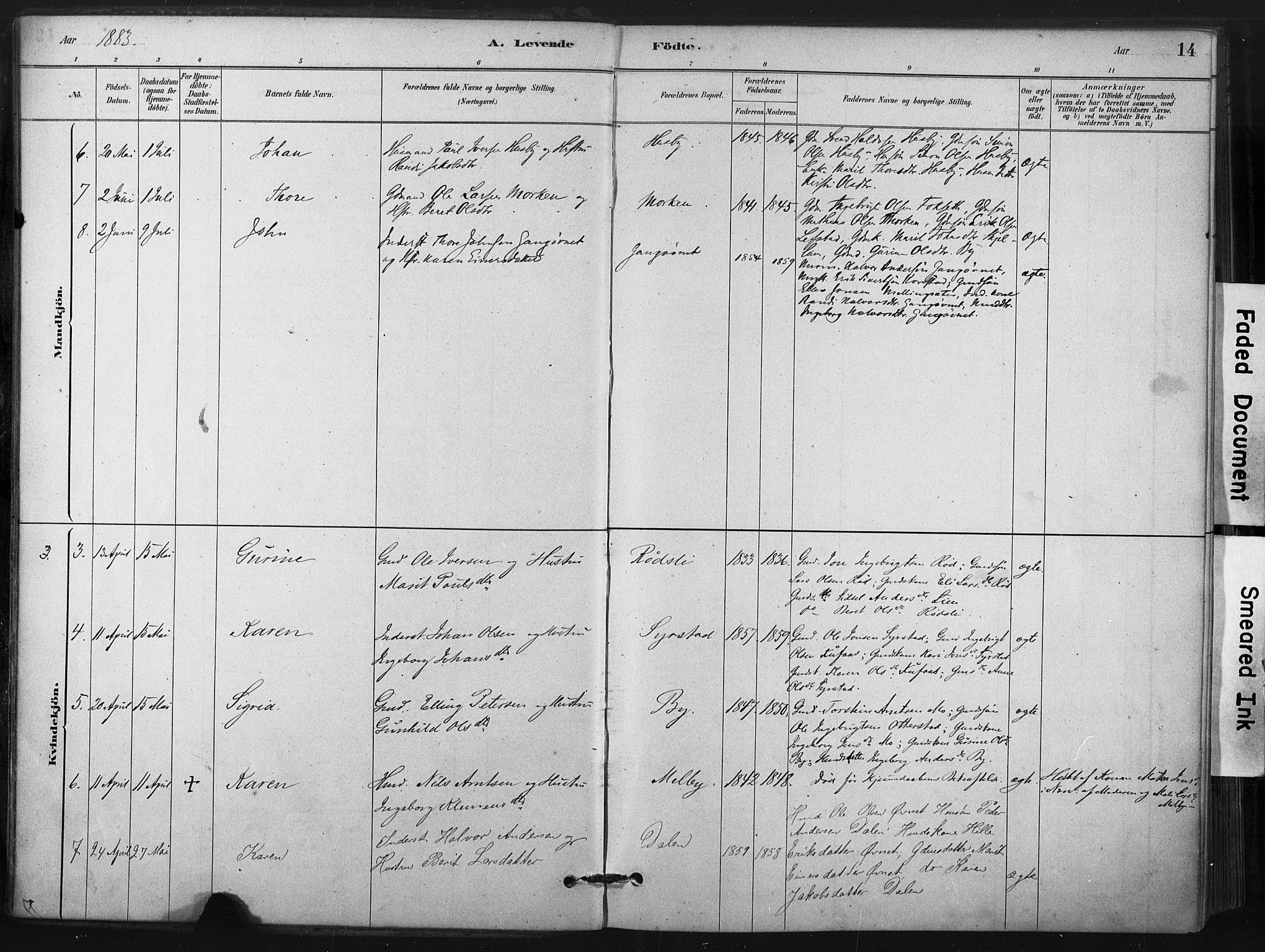 Ministerialprotokoller, klokkerbøker og fødselsregistre - Sør-Trøndelag, SAT/A-1456/667/L0795: Parish register (official) no. 667A03, 1879-1907, p. 14