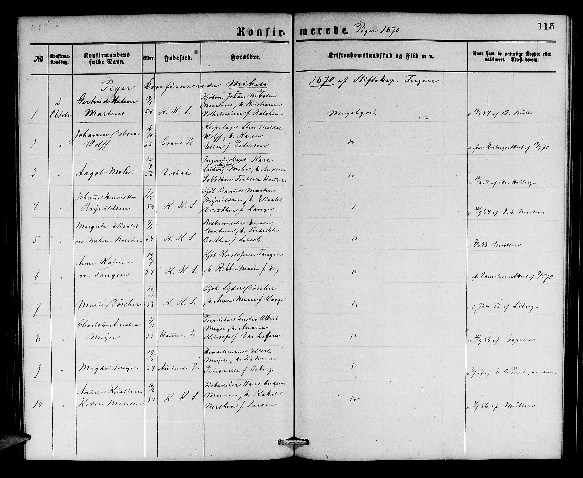 Korskirken sokneprestembete, AV/SAB-A-76101/H/Hab: Parish register (copy) no. C 2, 1869-1879, p. 115