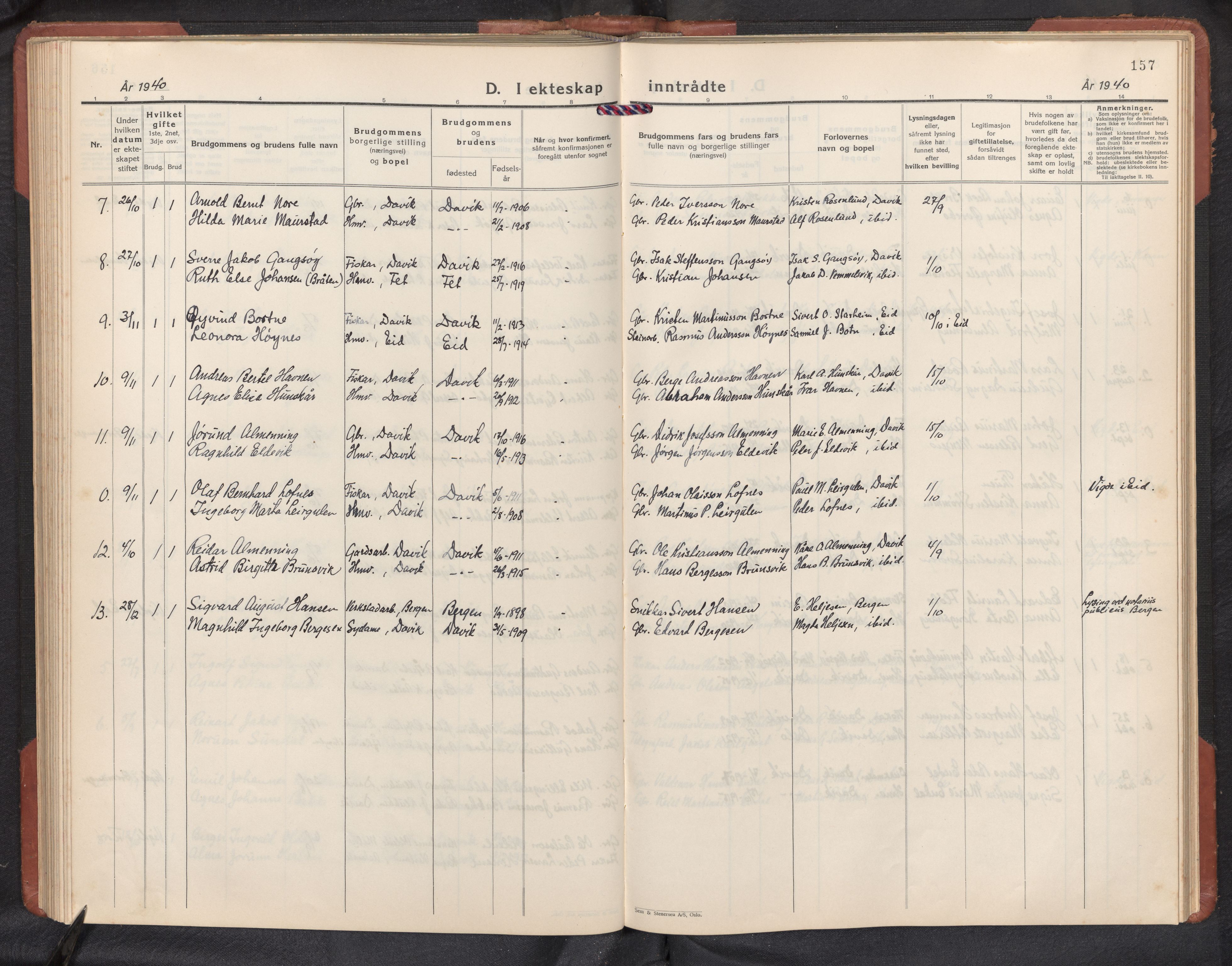 Davik sokneprestembete, AV/SAB-A-79701/H/Hab/Habc/L0004: Parish register (copy) no. C 4, 1930-1952, p. 156b-157a