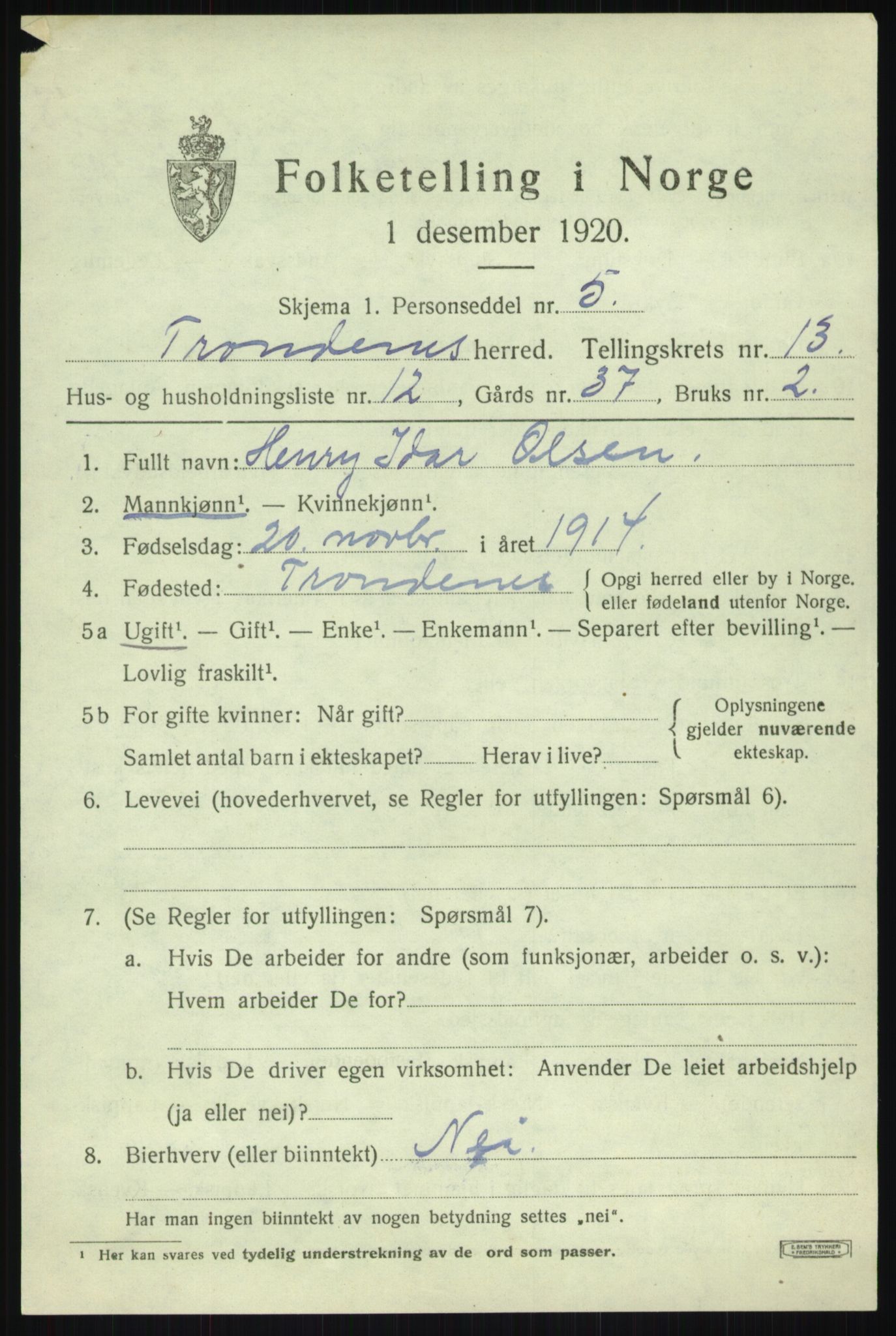 SATØ, 1920 census for Trondenes, 1920, p. 9487