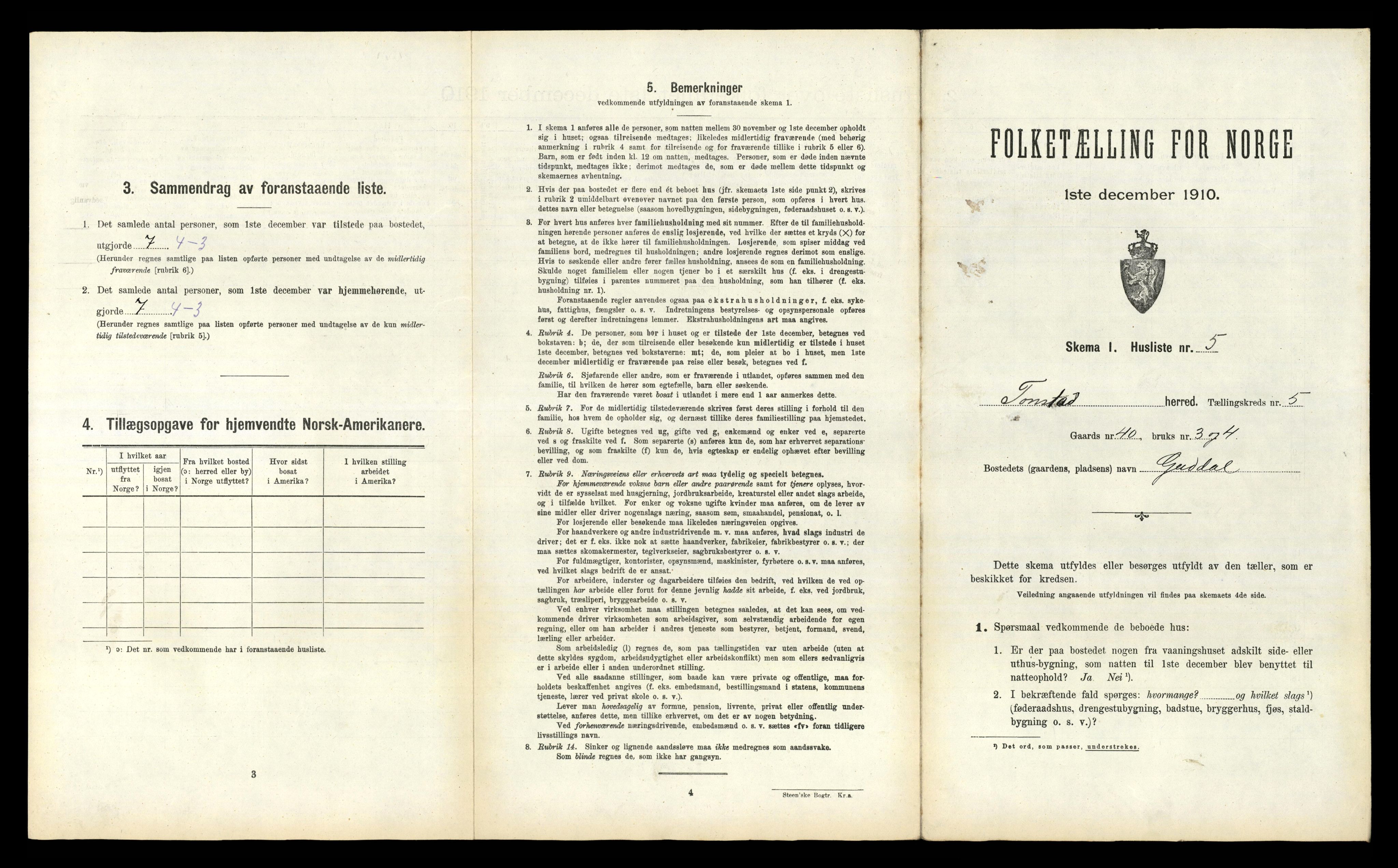 RA, 1910 census for Tonstad, 1910, p. 212