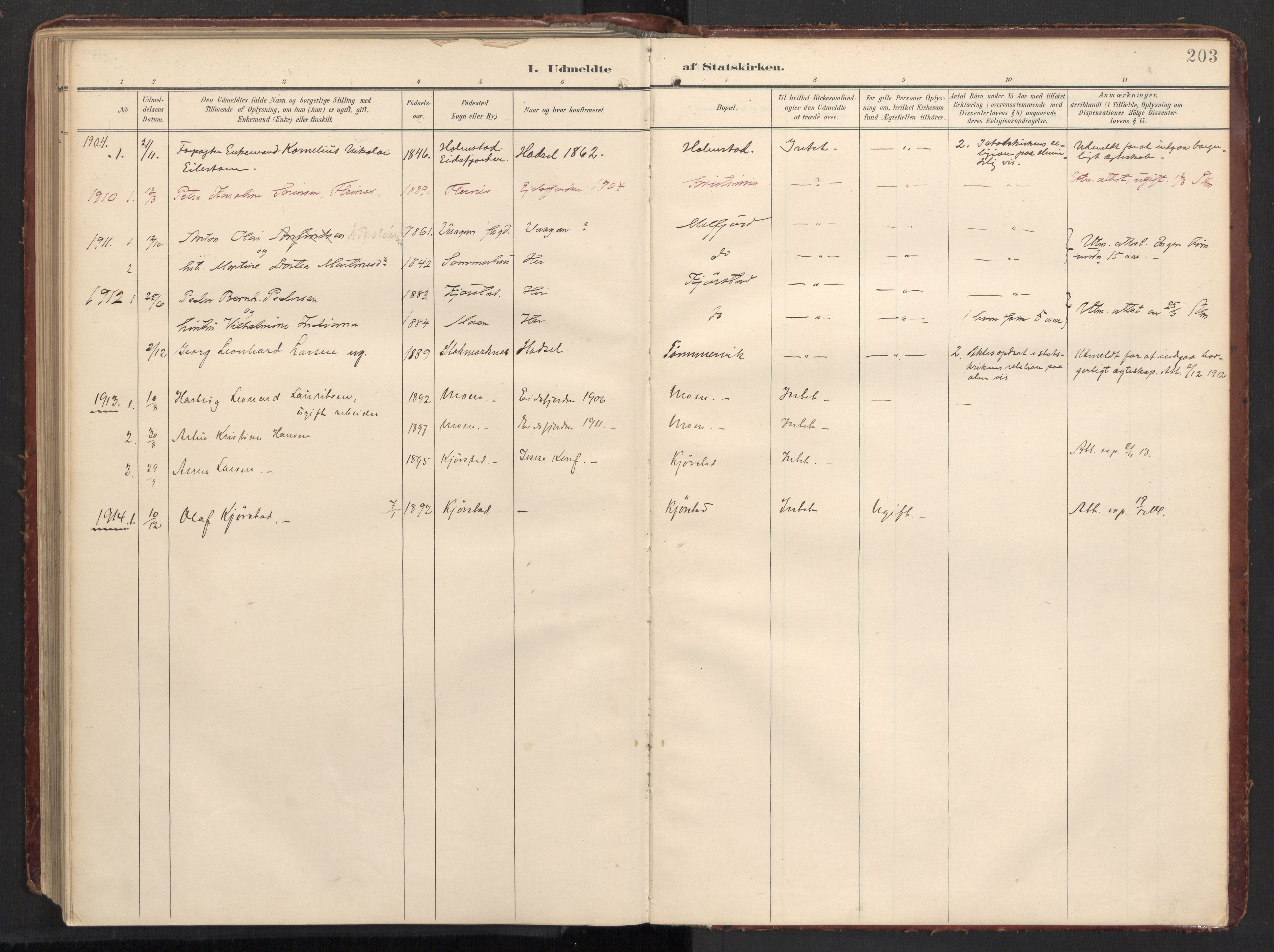 Ministerialprotokoller, klokkerbøker og fødselsregistre - Nordland, SAT/A-1459/890/L1287: Parish register (official) no. 890A02, 1903-1915, p. 203