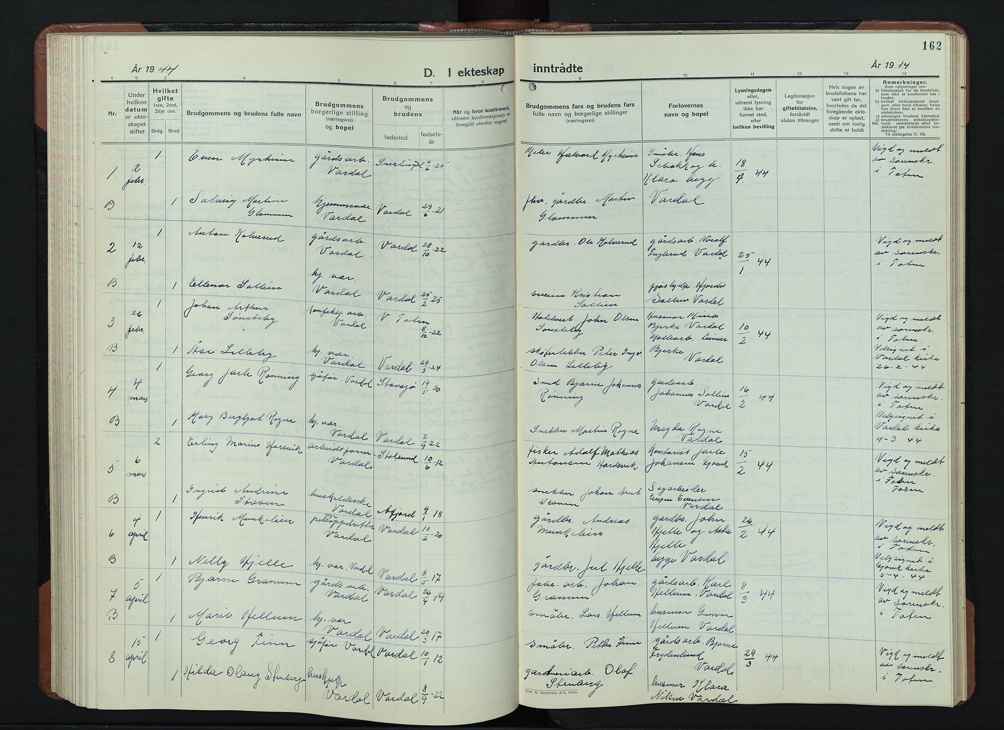 Vardal prestekontor, AV/SAH-PREST-100/H/Ha/Hab/L0018: Parish register (copy) no. 18, 1931-1951, p. 162