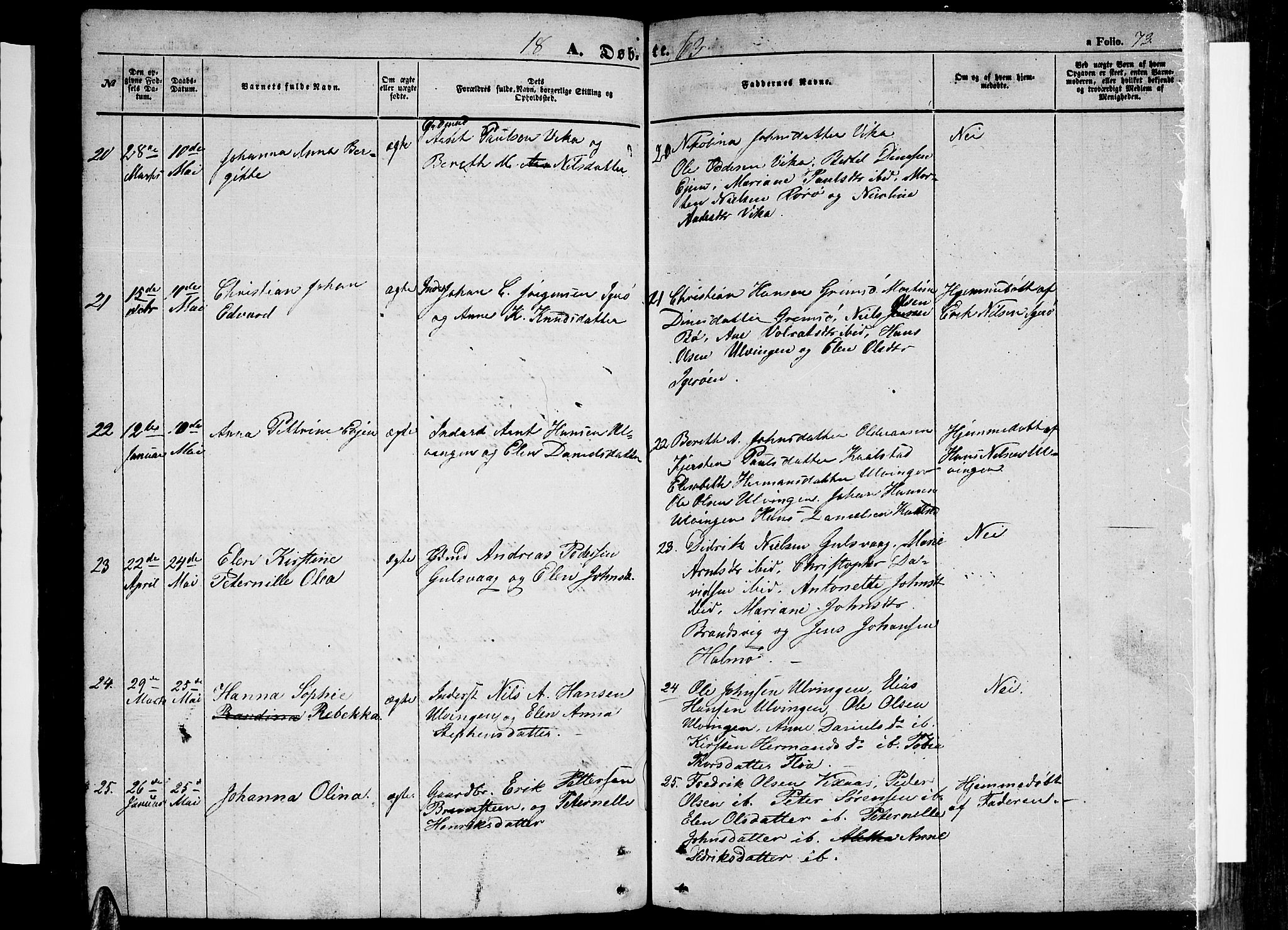 Ministerialprotokoller, klokkerbøker og fødselsregistre - Nordland, AV/SAT-A-1459/816/L0251: Parish register (copy) no. 816C01, 1852-1870, p. 73