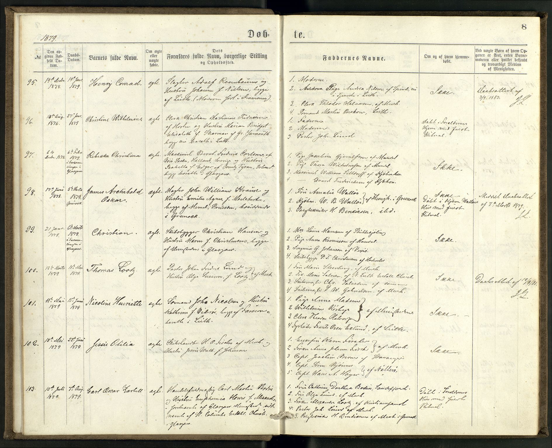 Den norske sjømannsmisjon i utlandet/Skotske havner (Leith, Glasgow), AV/SAB-SAB/PA-0100/H/Ha/Haa/L0002: Parish register (official) no. A 2, 1877-1887, p. 7b-8a