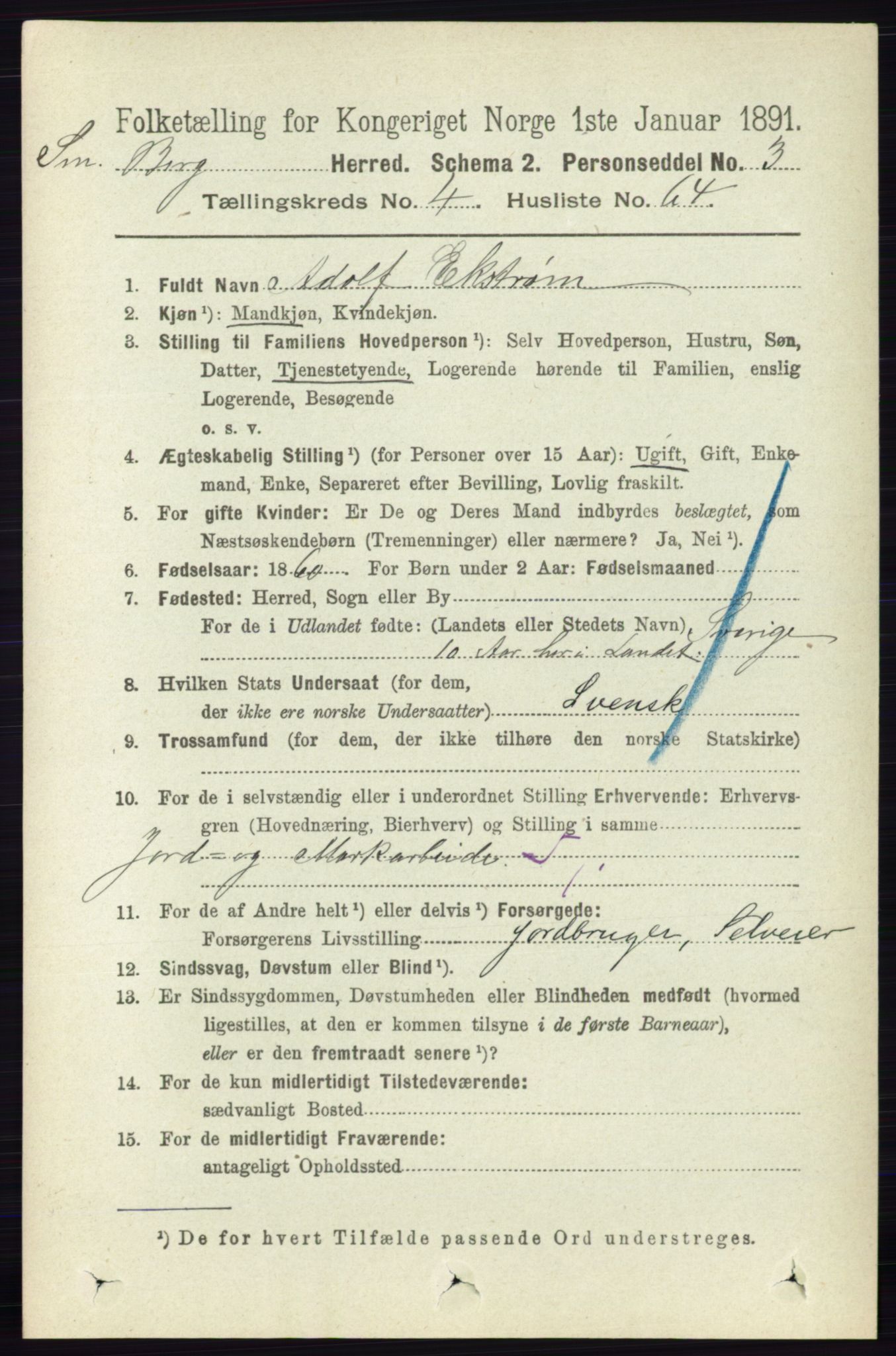 RA, 1891 census for 0116 Berg, 1891, p. 3205