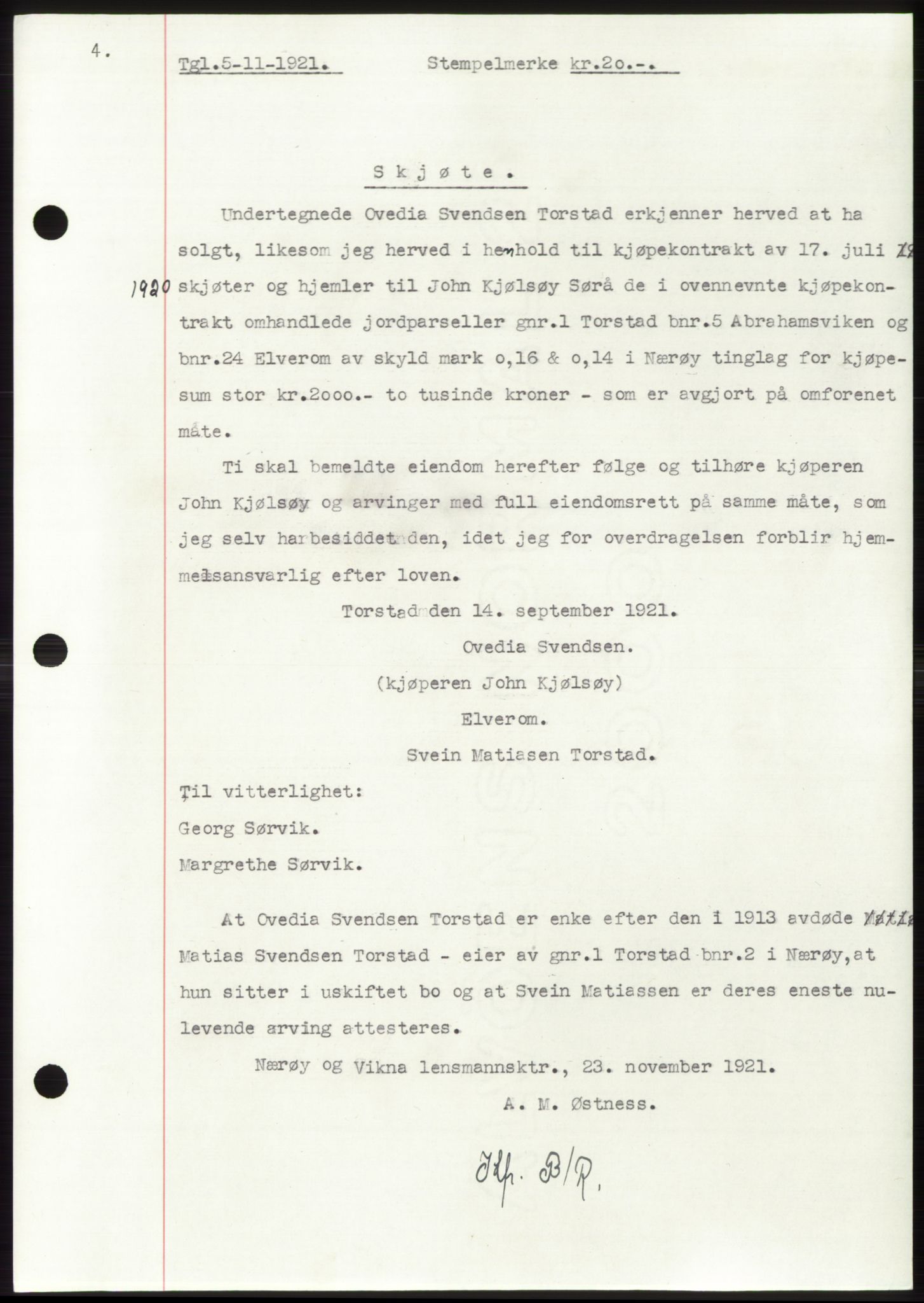 Namdal sorenskriveri, SAT/A-4133/1/2/2C: Mortgage book no. -, 1916-1921, Deed date: 05.11.1921