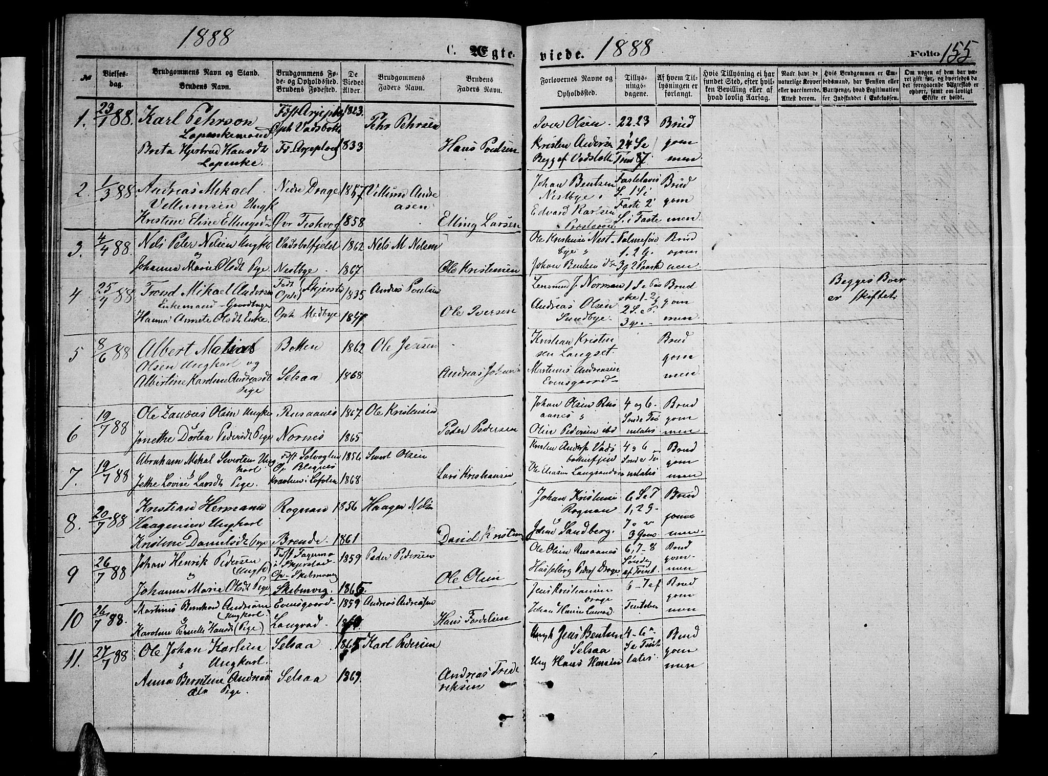 Ministerialprotokoller, klokkerbøker og fødselsregistre - Nordland, SAT/A-1459/847/L0679: Parish register (copy) no. 847C07, 1870-1888, p. 155