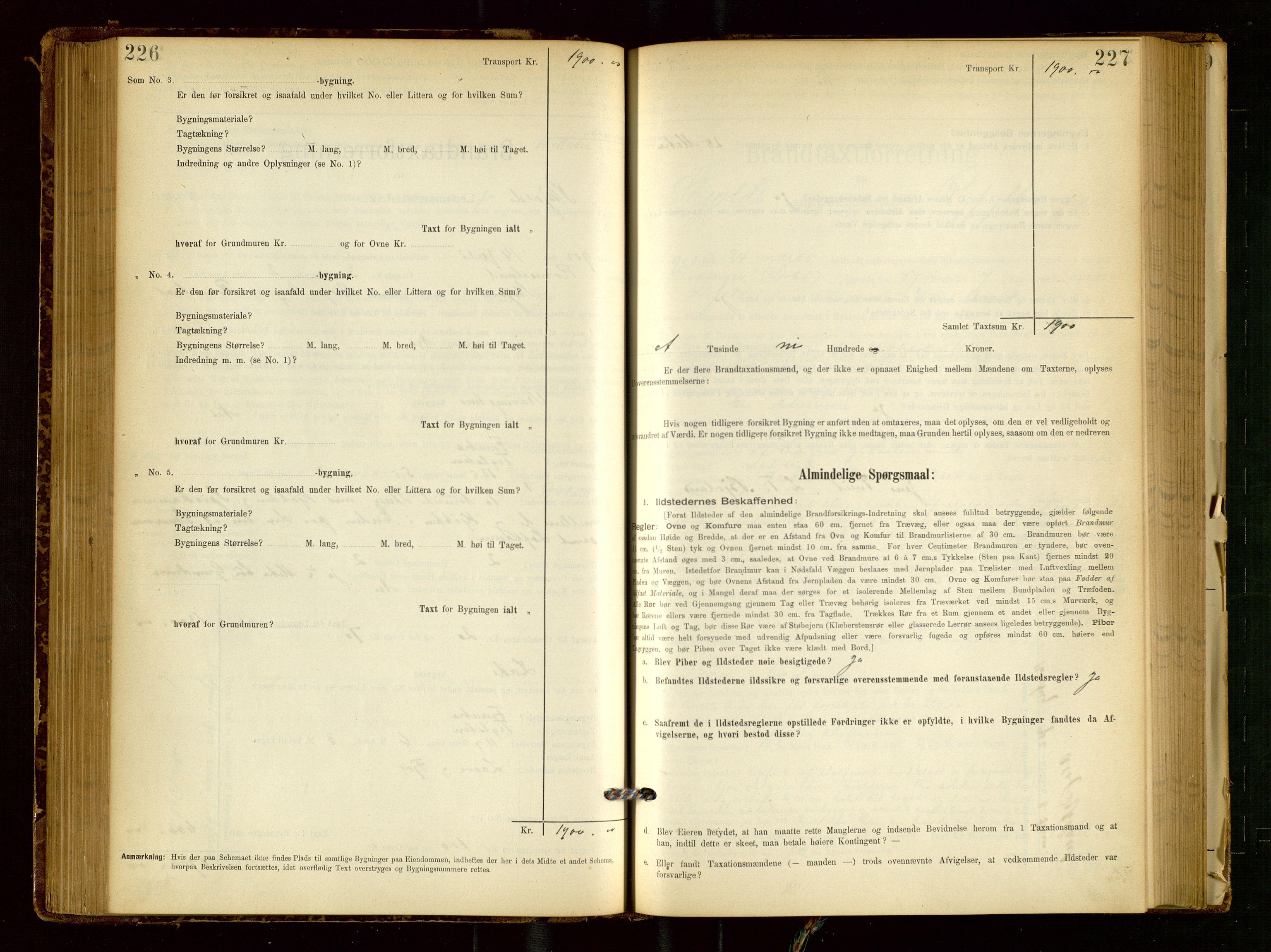 Skjold lensmannskontor, SAST/A-100182/Gob/L0001: "Brandtaxationsprotokol for Skjold Lensmandsdistrikt Ryfylke Fogderi", 1894-1939, p. 226-227